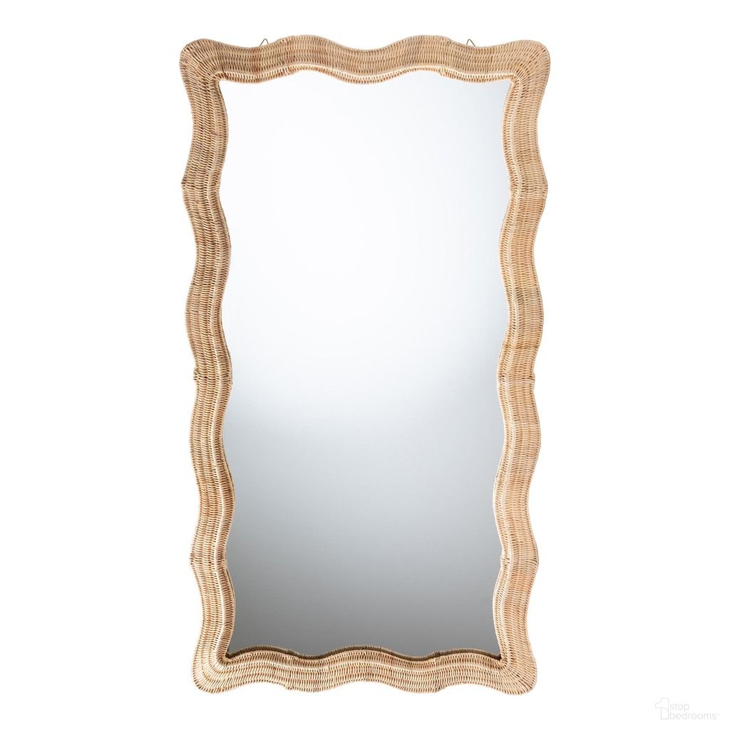 Hasana Scalloped Frame Floor Mirror In Natural Rattan