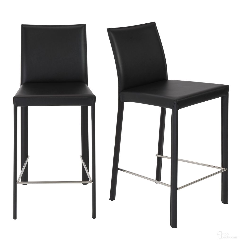 The appearance of Hasina Counter Stool Set of 2 In Black designed by Euro Style in the modern / contemporary interior design. This black piece of furniture was selected by 1StopBedrooms from Hasina Collection to add a touch of cosiness and style into your home. Sku: 38626BLK. Material: Leather.