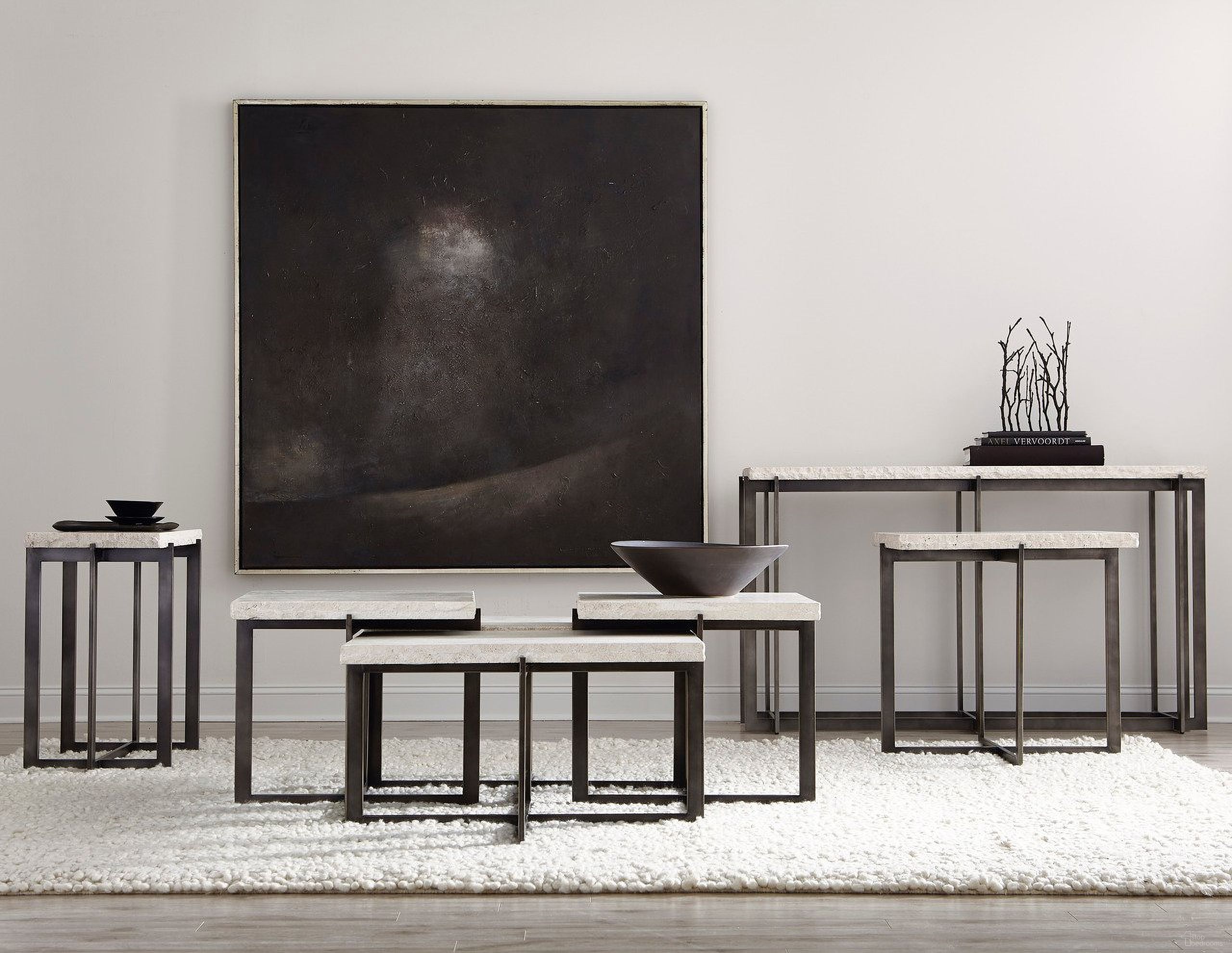 The appearance of Hathaway Metal Bunching Square Occasional Table Set designed by Bernhardt in the modern / contemporary interior design. This bronze piece of furniture  was selected by 1StopBedrooms from Hathaway Collection to add a touch of cosiness and style into your home. Sku: 510011;510122. Material: Steel.