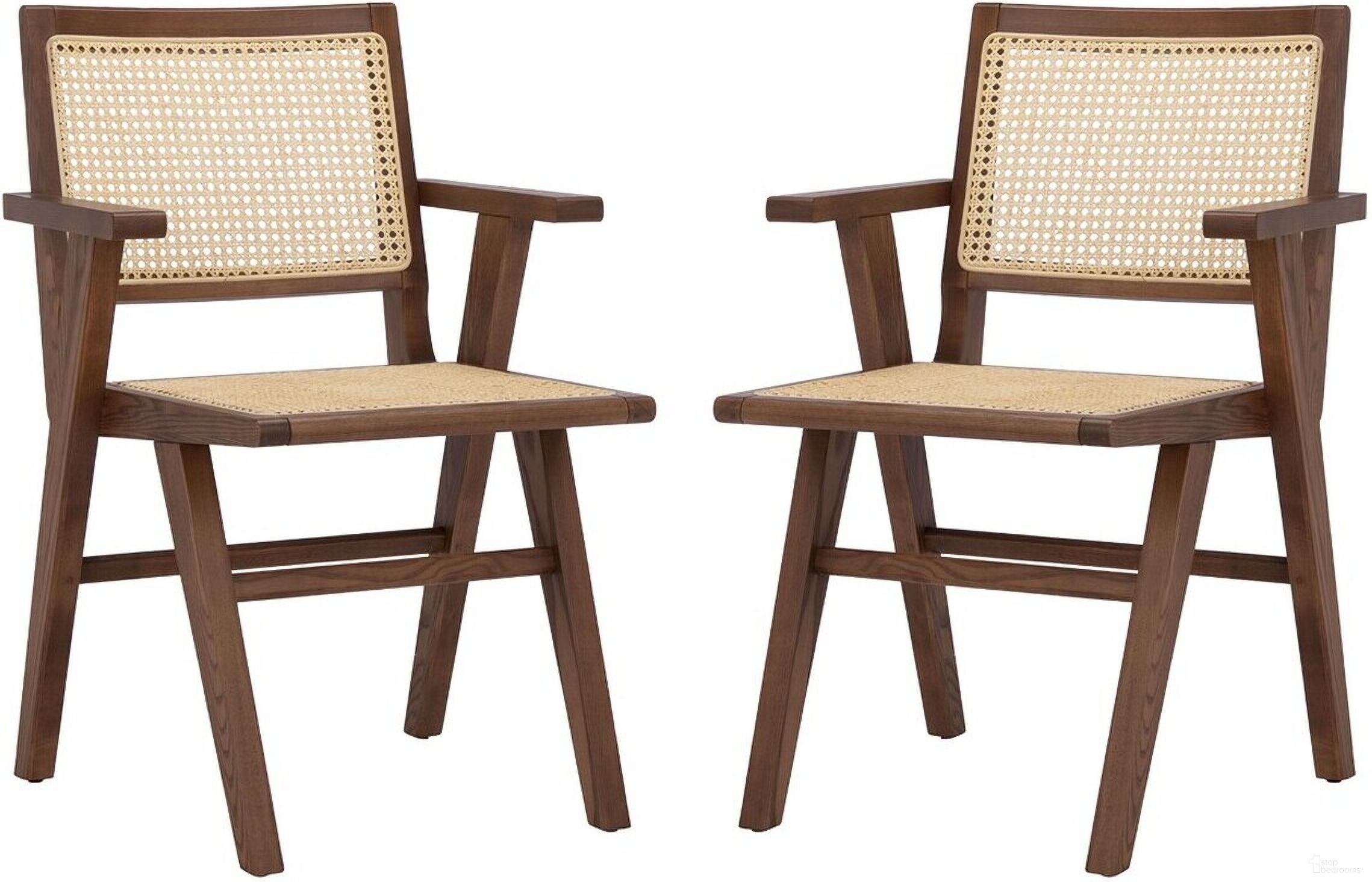 The appearance of Hattie French Cane Arm Chair Set of 2 In Walnut And Natural designed by Safavieh Couture in the modern / contemporary interior design. This natural walnut piece of furniture was selected by 1StopBedrooms from Hattie Collection to add a touch of cosiness and style into your home. Sku: SFV4115D-SET2. Material: Wood. Chair Type: Arm Chair.