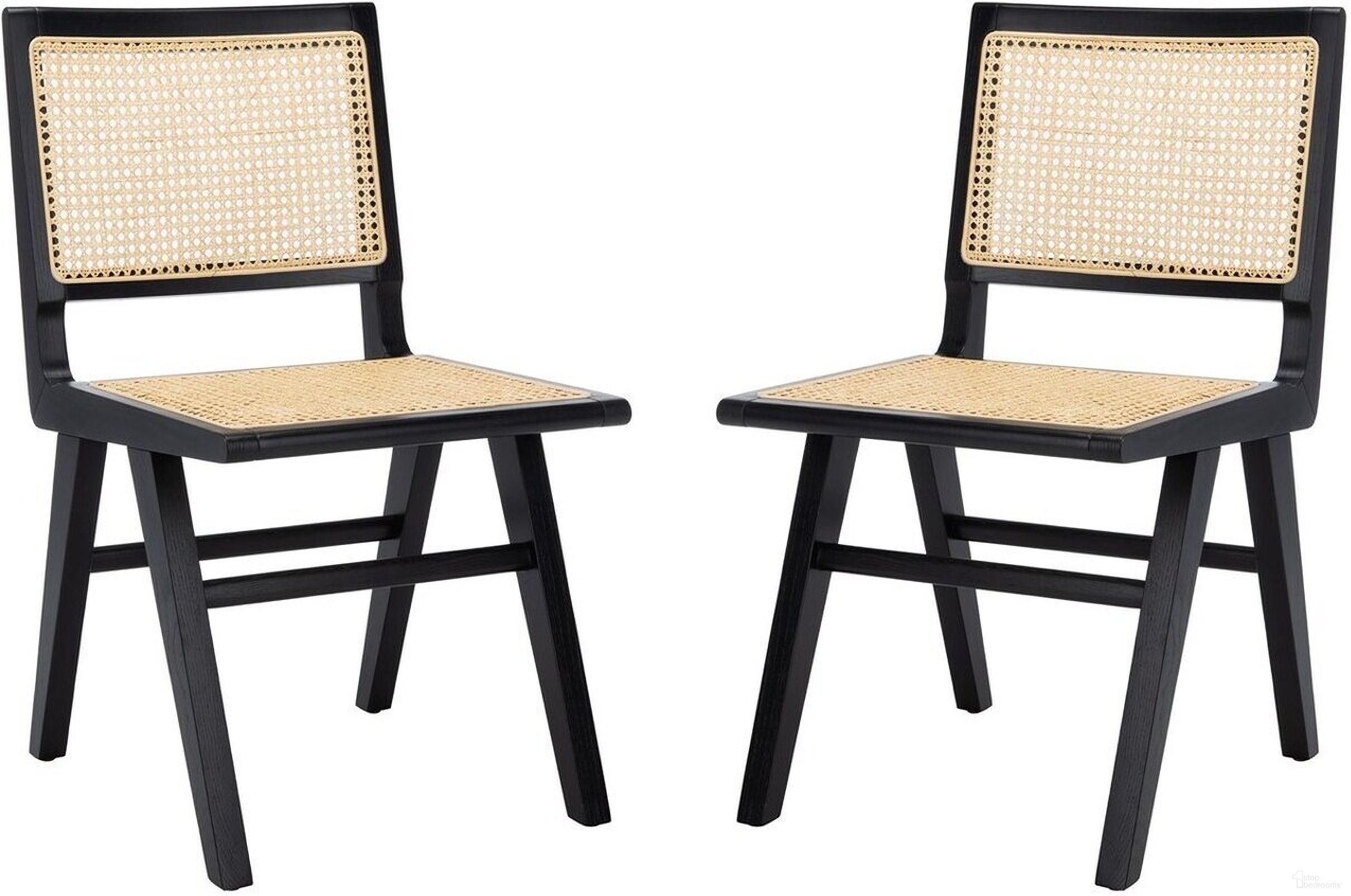 The appearance of Hattie French Cane Dining Chair Set of 2 In Black And Natural designed by Safavieh Couture in the modern / contemporary interior design. This black and natural piece of furniture was selected by 1StopBedrooms from Hattie Collection to add a touch of cosiness and style into your home. Sku: SFV4101A-SET2. Material: Wood. Chair Type: Side Chair.