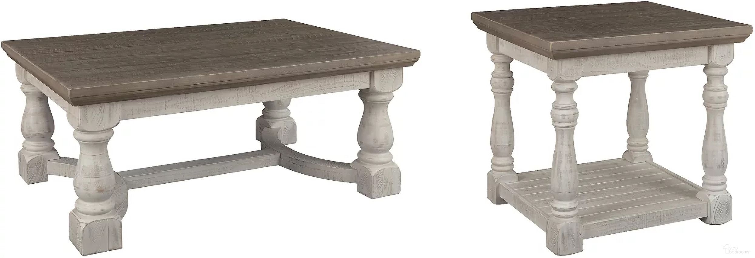The appearance of Havalance Gray and White Occasional Table Set designed by Signature Design by Ashley in the transitional interior design. This gray and white piece of furniture  was selected by 1StopBedrooms from Havalance Collection to add a touch of cosiness and style into your home. Sku: T814-1;T814-3. Material: Wood.