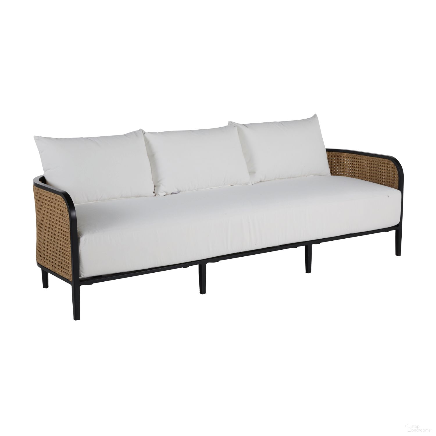 The appearance of Havana (Cane) Sofa In Cabana Stripe Fossil designed by Summer Classics in the modern / contemporary interior design. This cabana stripe fossil piece of furniture  was selected by 1StopBedrooms from Havana Collection to add a touch of cosiness and style into your home. Sku: 438284+C782P439N. Material: Wicker.