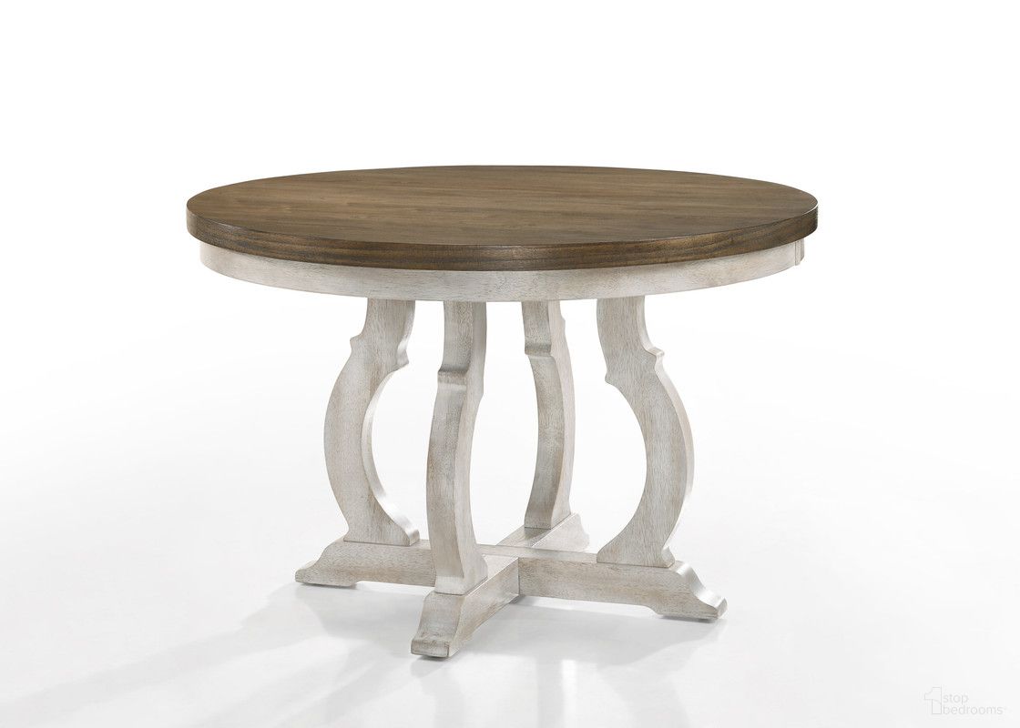 Havanna 47 Inch Round Dining Table with Off White Colored Base In Vintage Walnut