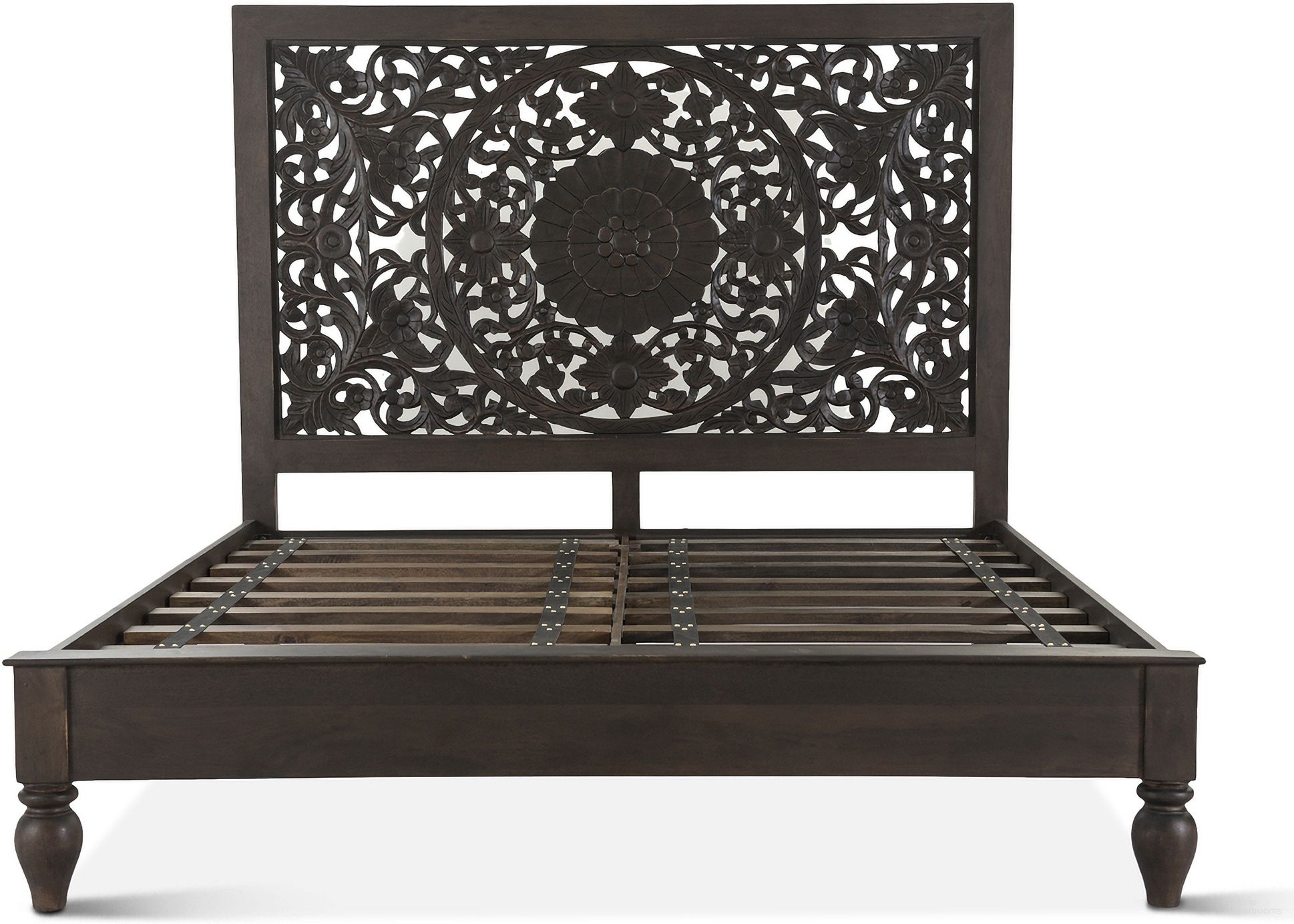 The appearance of Haveli Carved King Bed In Vintage Brown designed by Home Trends and Design in the rustic / southwestern interior design. This vintage brown piece of furniture  was selected by 1StopBedrooms from Haveli Collection to add a touch of cosiness and style into your home. Sku: ZWHAPBKVB. Bed Type: Panel Bed. Bed Size: King. Material: Mango Wood.