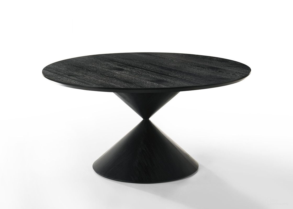 Haven 59 Inch Round Pedestal Dining Table with Hourglass Base In Ebony Black