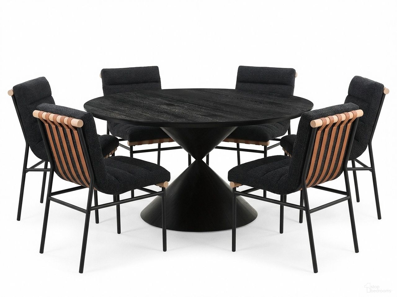 Haven 7-Piece 59 Inch Round Pedestal Dining Set In Ebony Black