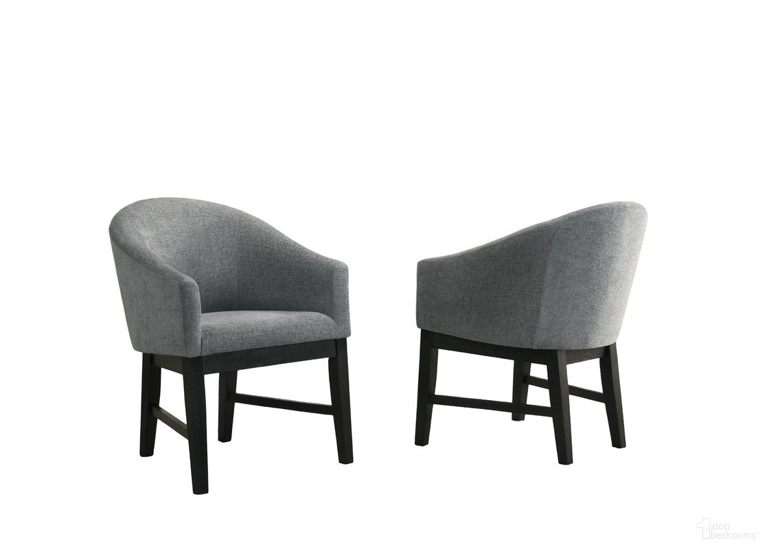 Haven Barrel Dining Chair with Black Finish Legs Set of 2 In Gray Fabric