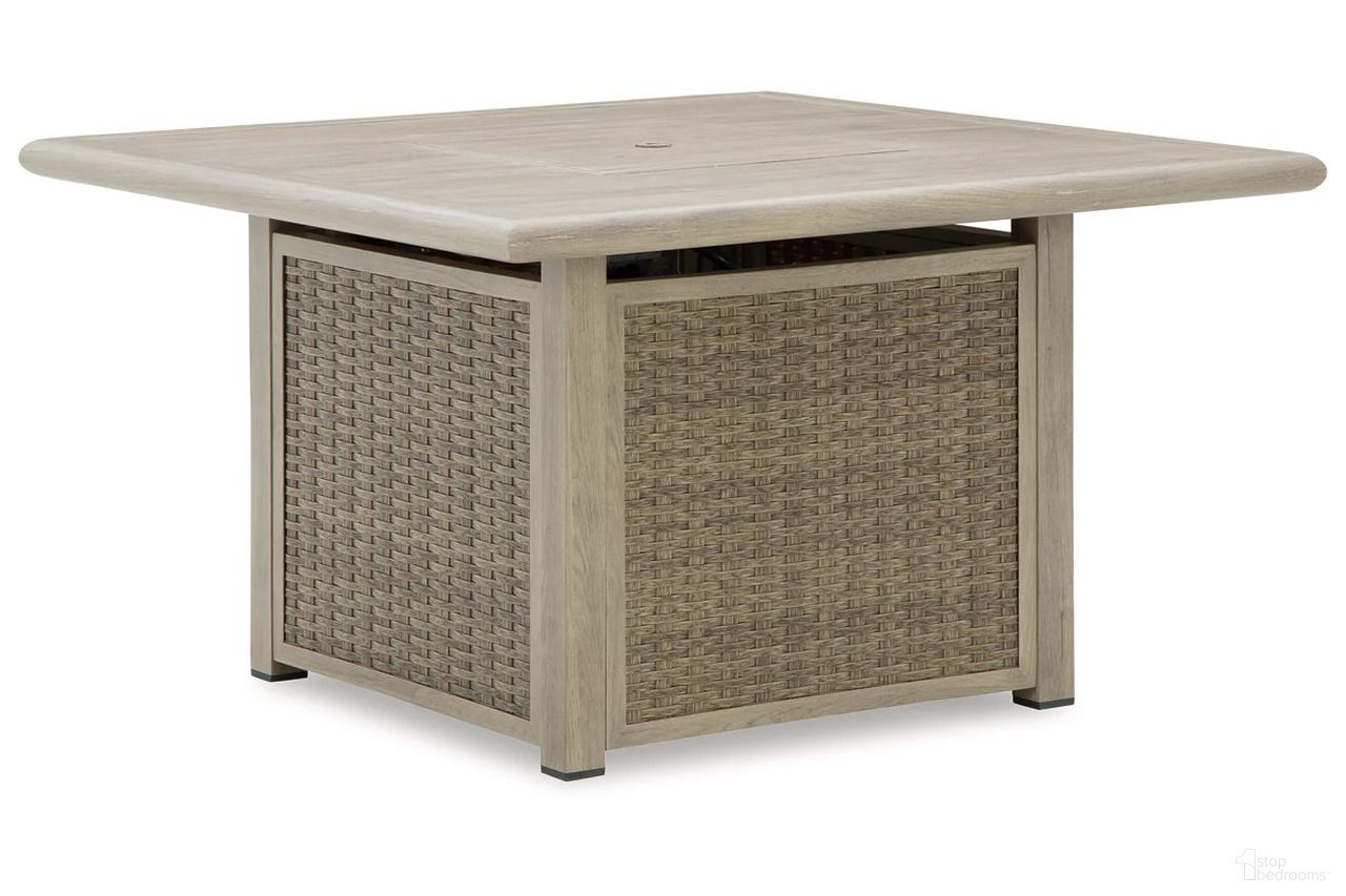 The appearance of Haven Retreat Fire Pit Table In Beige designed by Signature Design by Ashley in the transitional interior design. This beige piece of furniture was selected by 1StopBedrooms from Haven Retreat Collection to add a touch of cosiness and style into your home. Sku: NCP690-772. Table Top Shape: Square. Material: Metal.
