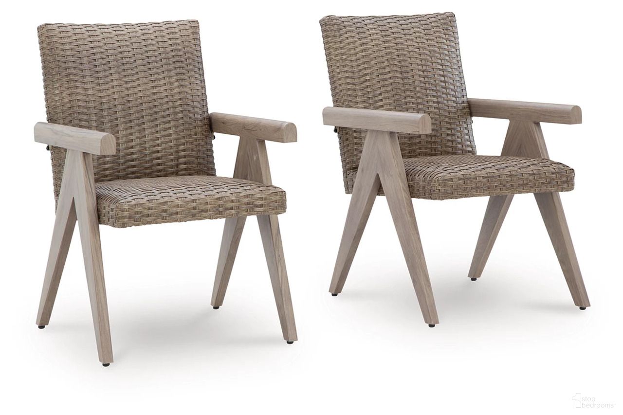 The appearance of Haven Retreat Outdoor Arm Chair Set of 2 In Beige designed by Signature Design by Ashley in the transitional interior design. This beige piece of furniture was selected by 1StopBedrooms from Haven Retreat Collection to add a touch of cosiness and style into your home. Sku: NCP690-601A. Material: Metal.