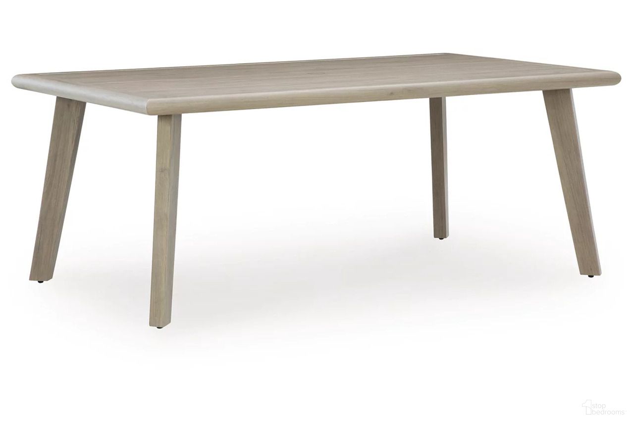 The appearance of Haven Retreat Outdoor Dining Table In Beige designed by Signature Design by Ashley in the transitional interior design. This beige piece of furniture was selected by 1StopBedrooms from Haven Retreat Collection to add a touch of cosiness and style into your home. Sku: NCP690-625. Table Base Style: Legs. Material: Metal. Table Top Shape: Rectangular.