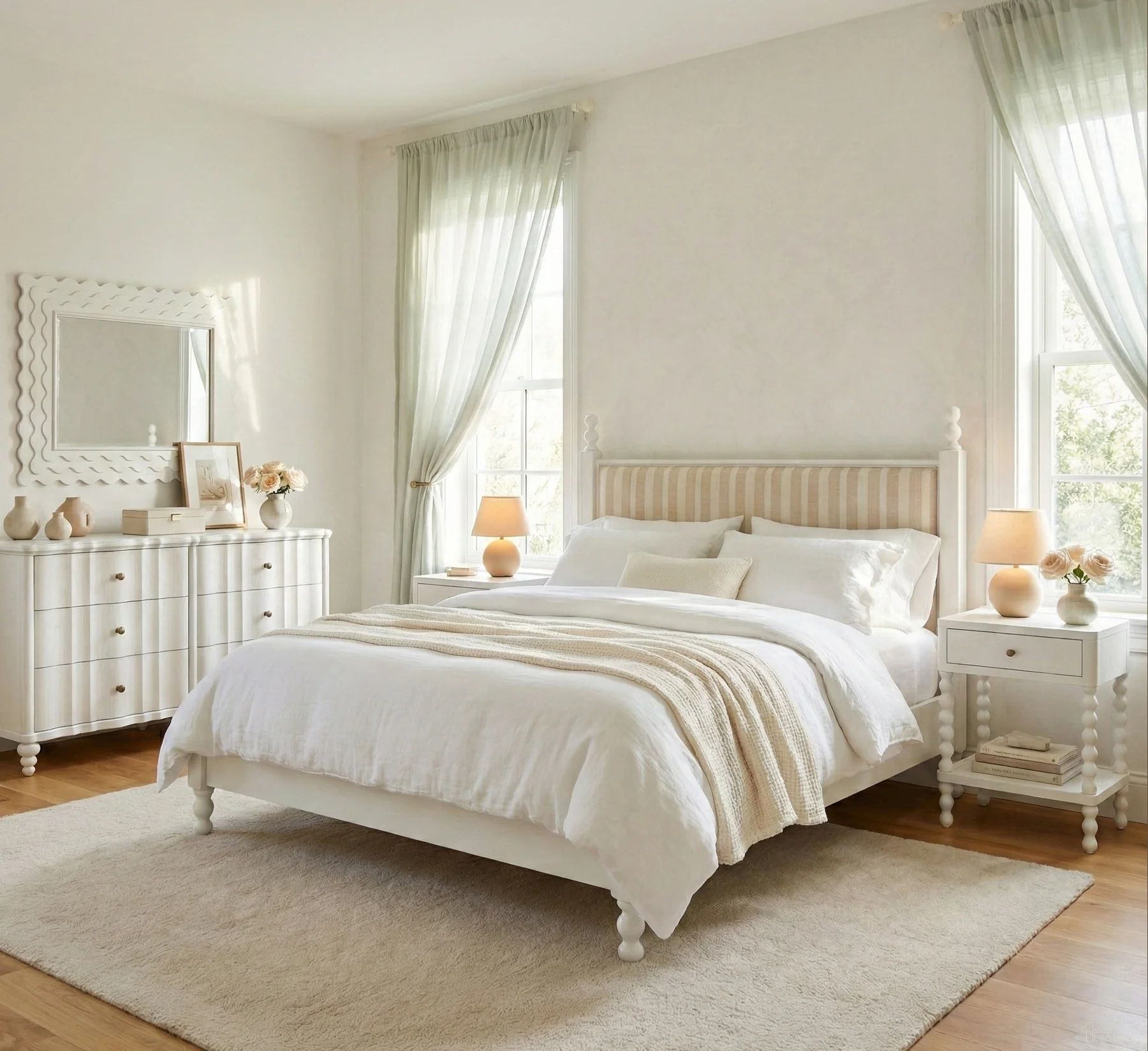 Haven Upholstered Finial Bedroom Set In Warm White