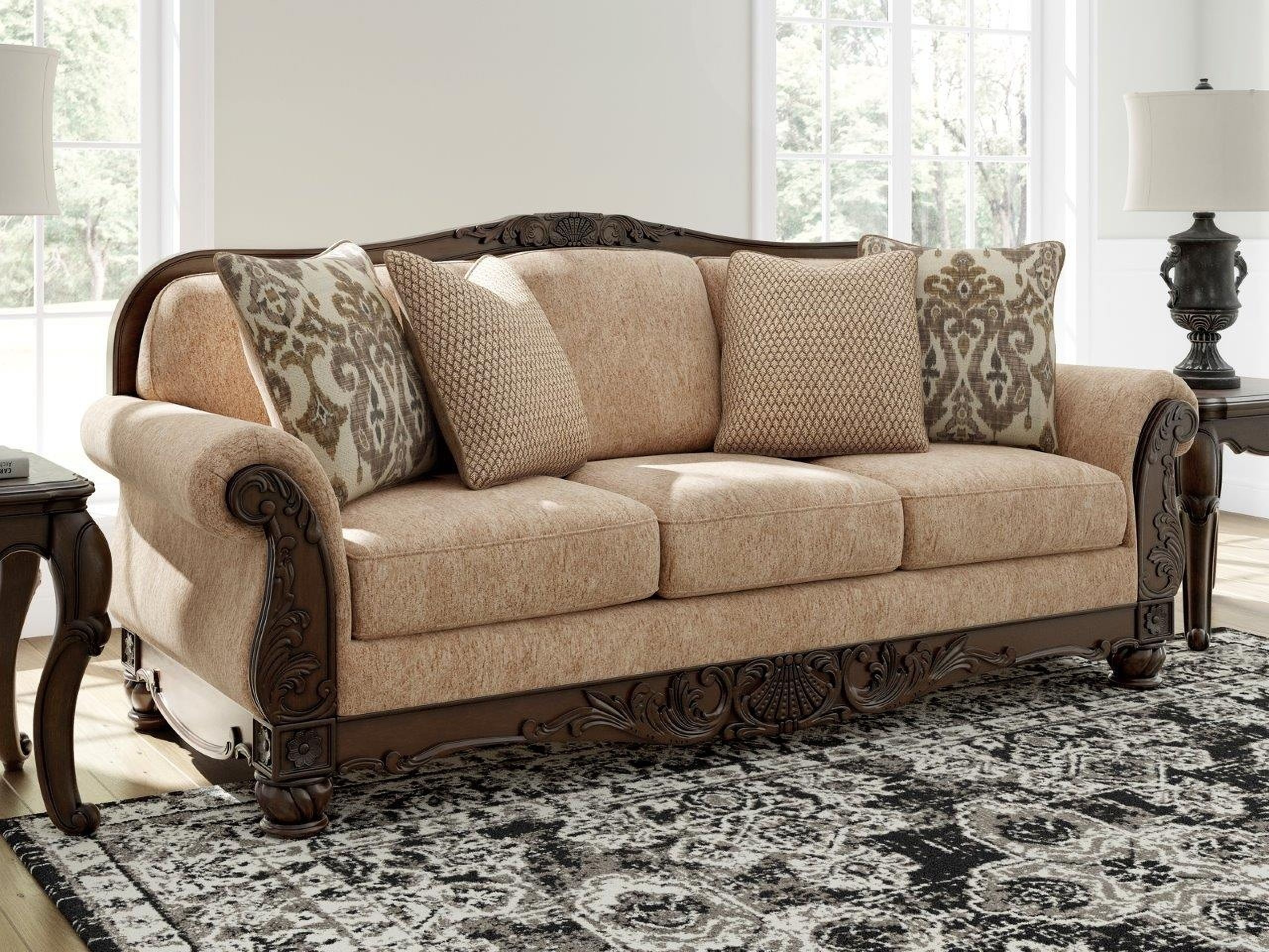 The appearance of Havenworth Sofa In Gold designed by Signature Design by Ashley in the traditional interior design. This gold piece of furniture was selected by 1StopBedrooms from Havenworth Collection to add a touch of cosiness and style into your home. Sku: NC5790538. Material: Polyester.