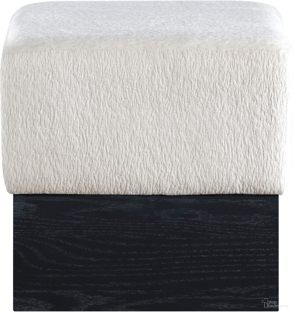 Havre Velour Fur Fabric Ottoman and Stool In Cream and Black