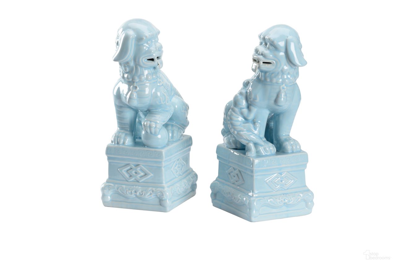 The appearance of Hawaiian Breeze Foo Dogs Set of 2 In Blue designed by Wildwood in the modern / contemporary interior design. This blue piece of furniture was selected by 1StopBedrooms from Wildwood Collection to add a touch of cosiness and style into your home. Sku: 302399. Material: Ceramic.