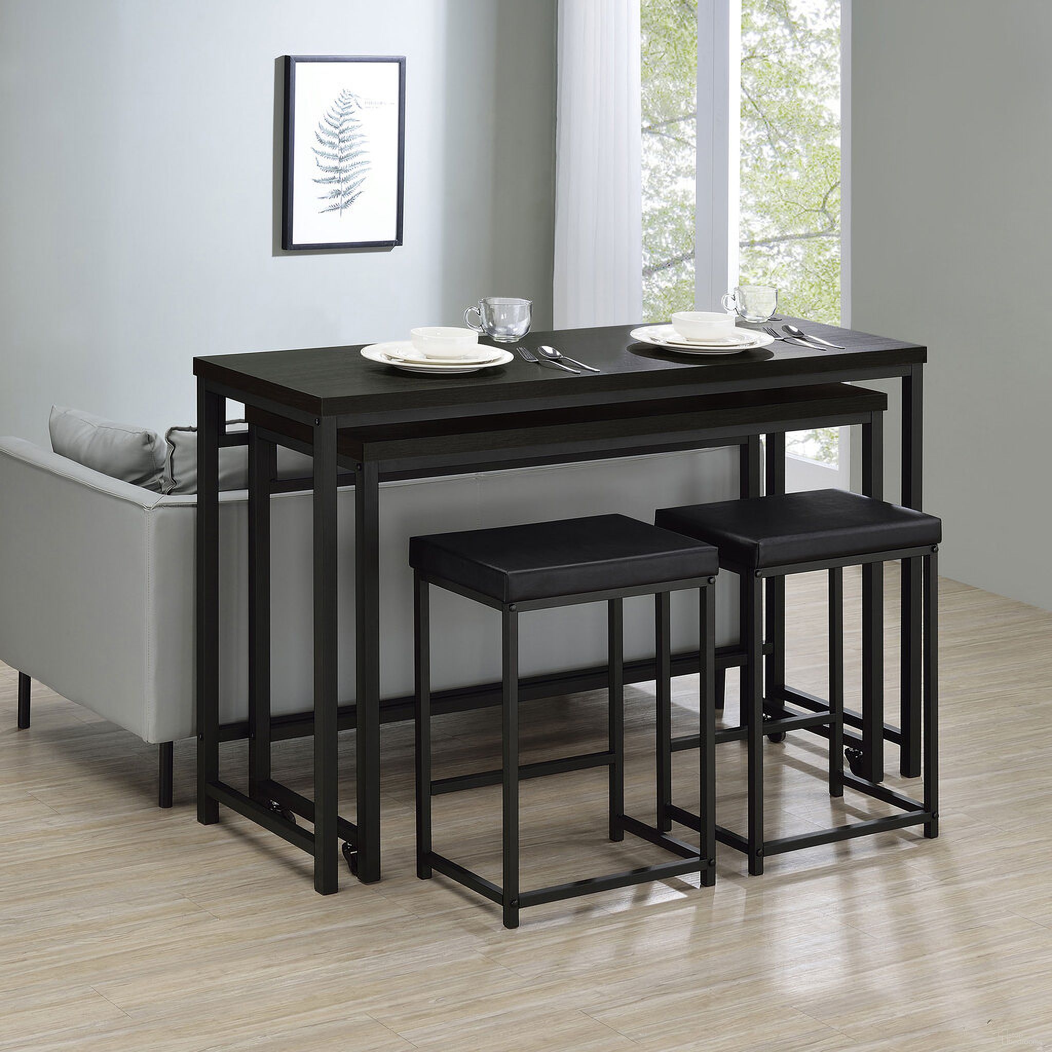 The appearance of Hawes 4-piece Multipurpose Counter Height Table Set Black designed by Coaster in the modern / contemporary interior design. This dark charcoal piece of furniture  was selected by 1StopBedrooms from Hawes Collection to add a touch of cosiness and style into your home. Sku: 182724. Material: Wood.