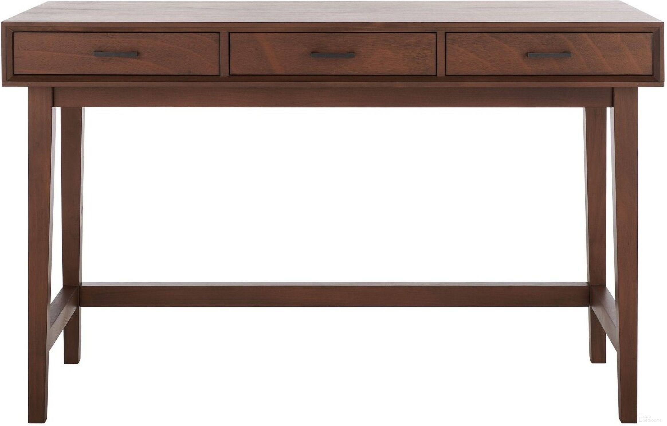 The appearance of Hawthorn 3 Drawer Desk in Brown designed by Safavieh in the transitional interior design. This brown piece of furniture  was selected by 1StopBedrooms from Hawthorn Collection to add a touch of cosiness and style into your home. Sku: DSK5709C. Material: Wood.