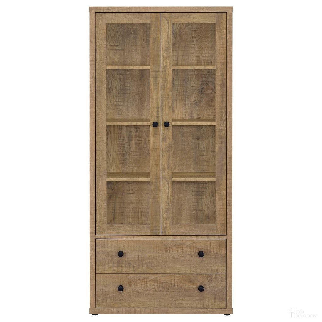 The appearance of Hawthorne 4-Shelf Glass Door Tall Cabinet with Drawers In Mango designed by Coaster in the country / farmhouse interior design. This mango piece of furniture  was selected by 1StopBedrooms from Hawthorne Collection to add a touch of cosiness and style into your home. Sku: 953479. Material: Particle Board.