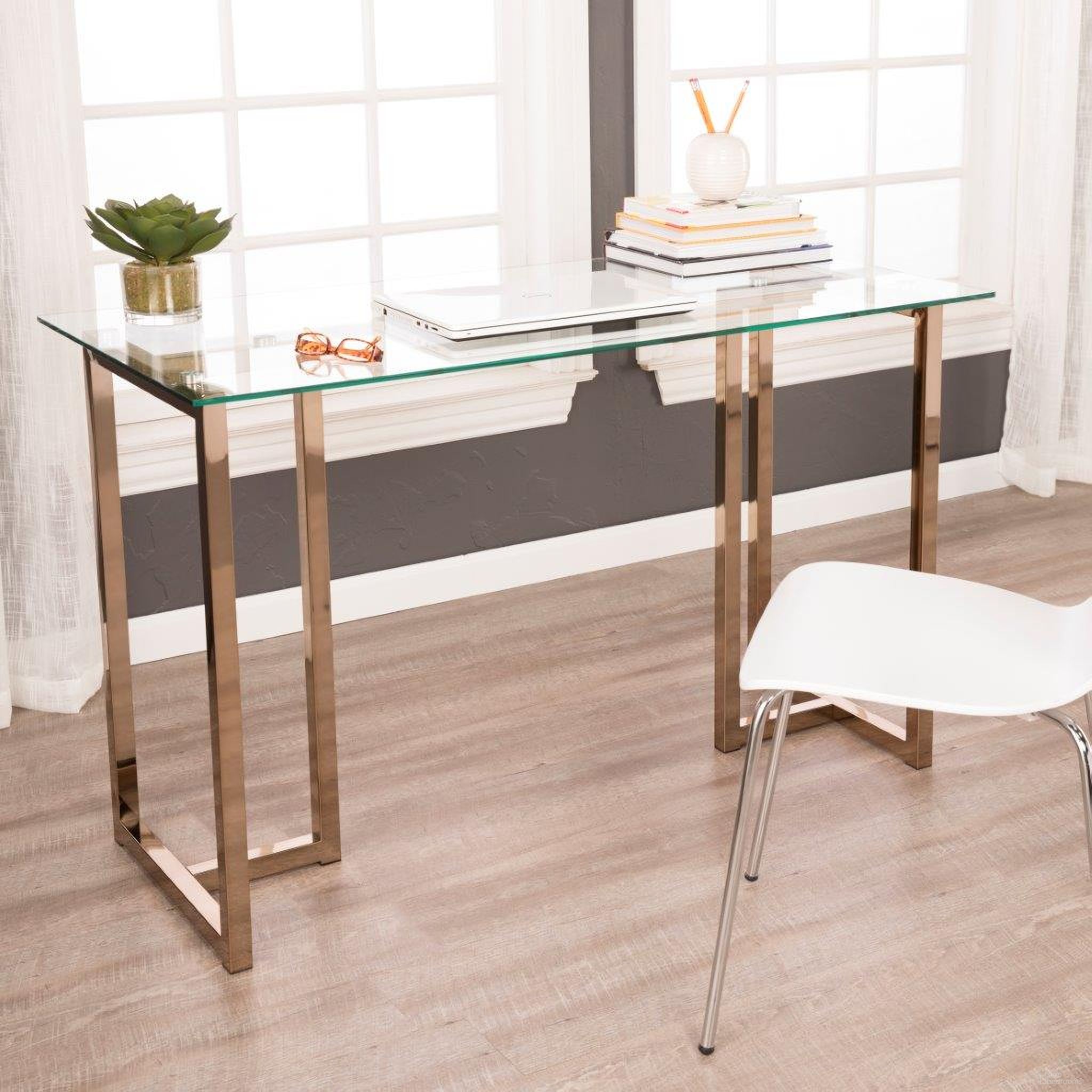 The appearance of Haxor Midcentury Modern Style Writing Desk In Champagne designed by SEI Furniture in the modern / contemporary interior design. This champagne piece of furniture was selected by 1StopBedrooms from Haxor Collection to add a touch of cosiness and style into your home. Sku: HO9783. Material: Aluminum.
