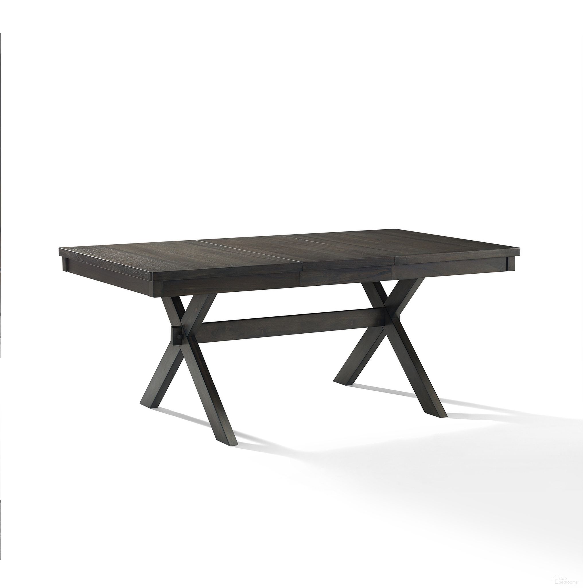 The appearance of Hayden Dining Table In Slate designed by Crosley Brands in the modern / contemporary interior design. This slate piece of furniture  was selected by 1StopBedrooms from Hayden Collection to add a touch of cosiness and style into your home. Sku: CF2006-SL-1OF2;CF2006-SL-2OF2. Table Base Style: Trestle. Material: MDF. Table Top Shape: Rectangular. Size: 72" x 40".