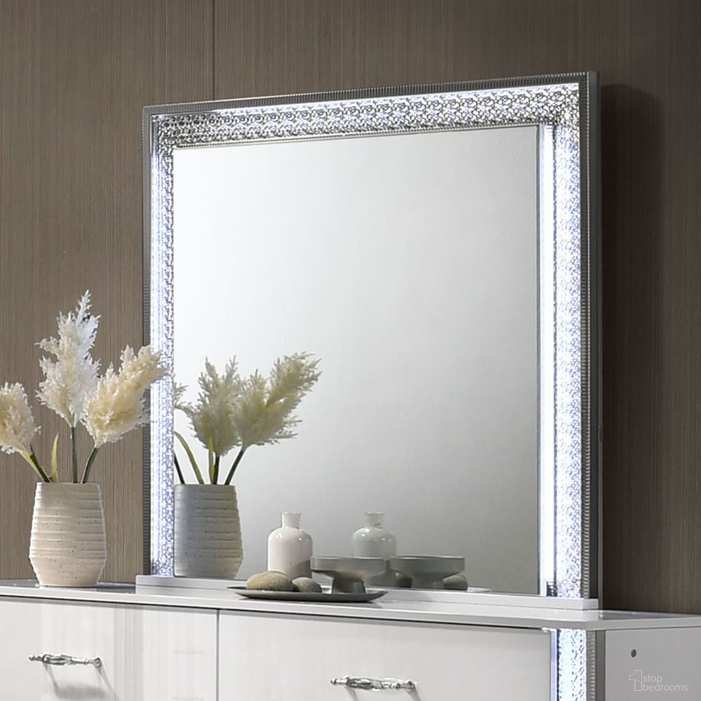 The appearance of Hazeline Mirror with LED In White designed by Furniture of America in the glam interior design. This white piece of furniture was selected by 1StopBedrooms from Hazeline Collection to add a touch of cosiness and style into your home. Sku: FM72010WH-M. Material: Engineered Wood.