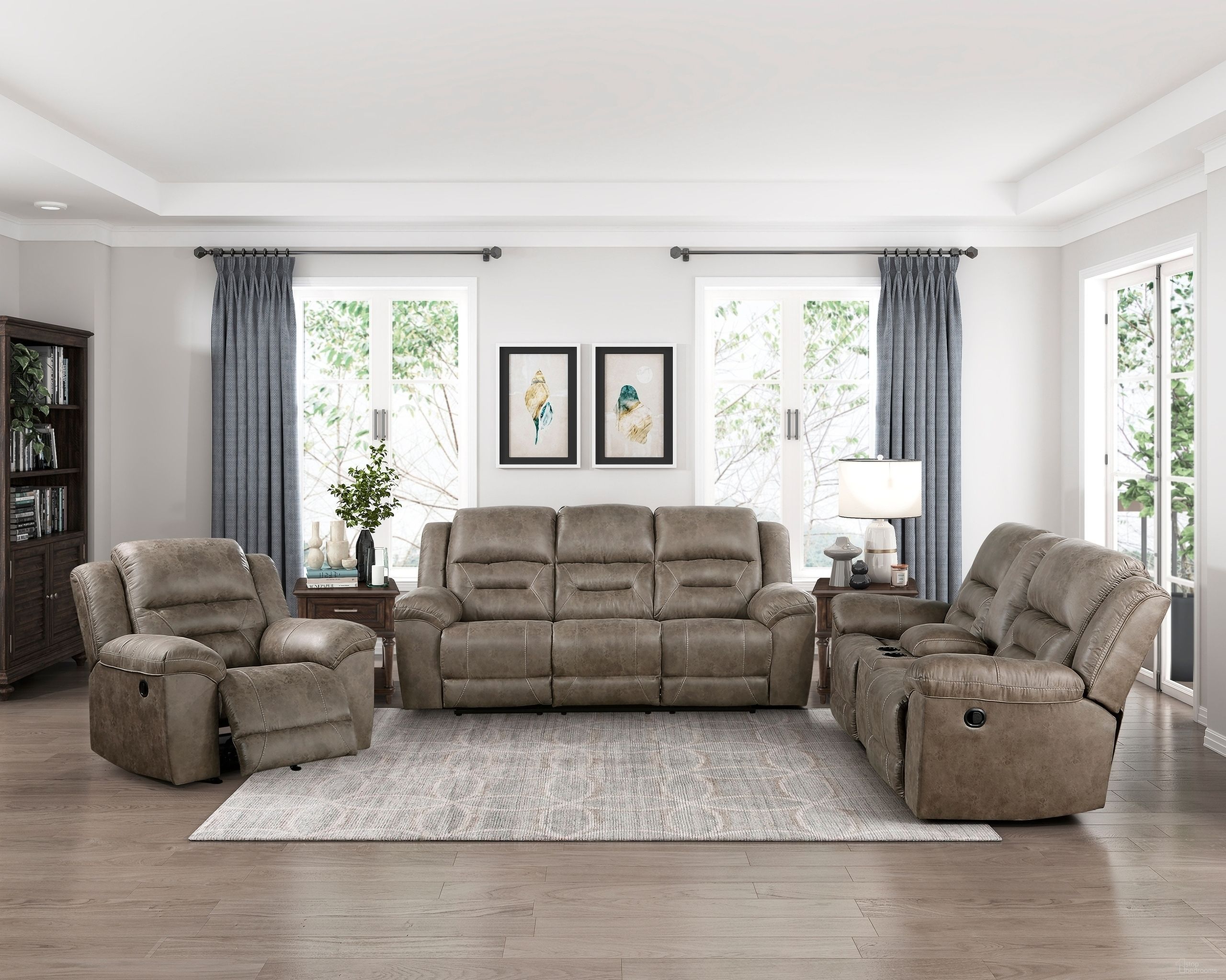 The appearance of Hazen Double Reclining Living Room Set In Brown designed by Homelegance in the modern / contemporary interior design. This brown piece of furniture  was selected by 1StopBedrooms from Hazen Collection to add a touch of cosiness and style into your home. Sku: 8538BR-3;8538BR-2. Material: Microfiber.