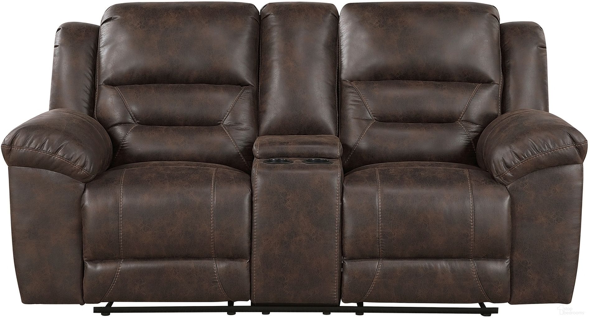 The appearance of Hazen Double Reclining Loveseat with Center Console In Dark Brown designed by Homelegance in the modern / contemporary interior design. This dark brown piece of furniture was selected by 1StopBedrooms from Hazen Collection to add a touch of cosiness and style into your home. Sku: 8538DB-2. Material: Microfiber.