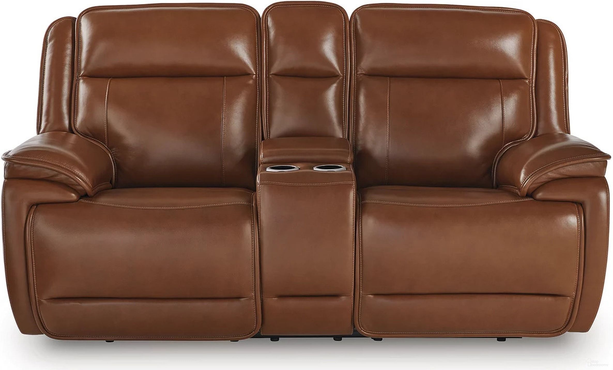 The appearance of Healy Pier Power Reclining Loveseat with Console In Chocolate designed by Signature Design by Ashley in the modern / contemporary interior design. This chocolate piece of furniture was selected by 1StopBedrooms from Healy Pier Collection to add a touch of cosiness and style into your home. Sku: U1120418. Material: Leather Match.