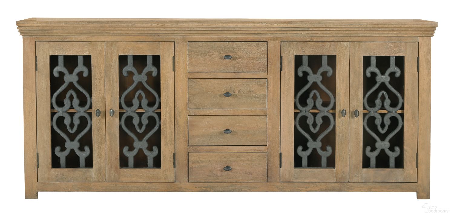 The appearance of Hearst 4-Door 4-Drawer Sideboard In Distressed Natural designed by Moti in the traditional interior design. This distressed natural piece of furniture was selected by 1StopBedrooms from Hearst Collection to add a touch of cosiness and style into your home. Sku: 77609023. Material: Wood.