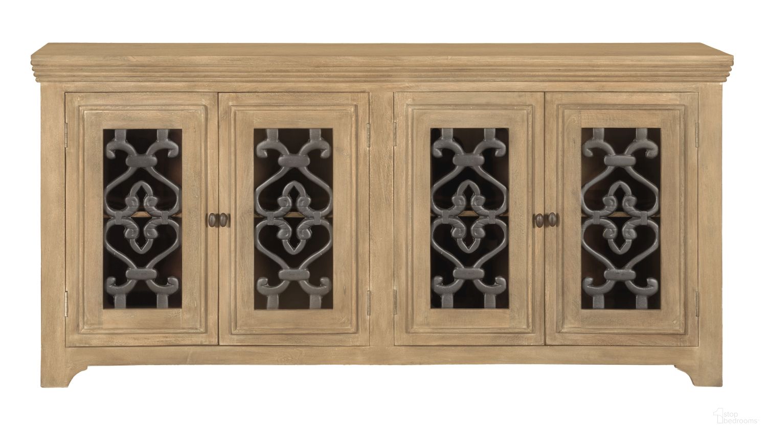 The appearance of Hearst Sideboard 4-Door In Distressed Natural designed by Moti in the traditional interior design. This distressed natural piece of furniture  was selected by 1StopBedrooms from Hearst Collection to add a touch of cosiness and style into your home. Sku: 77609024. Material: Wood.
