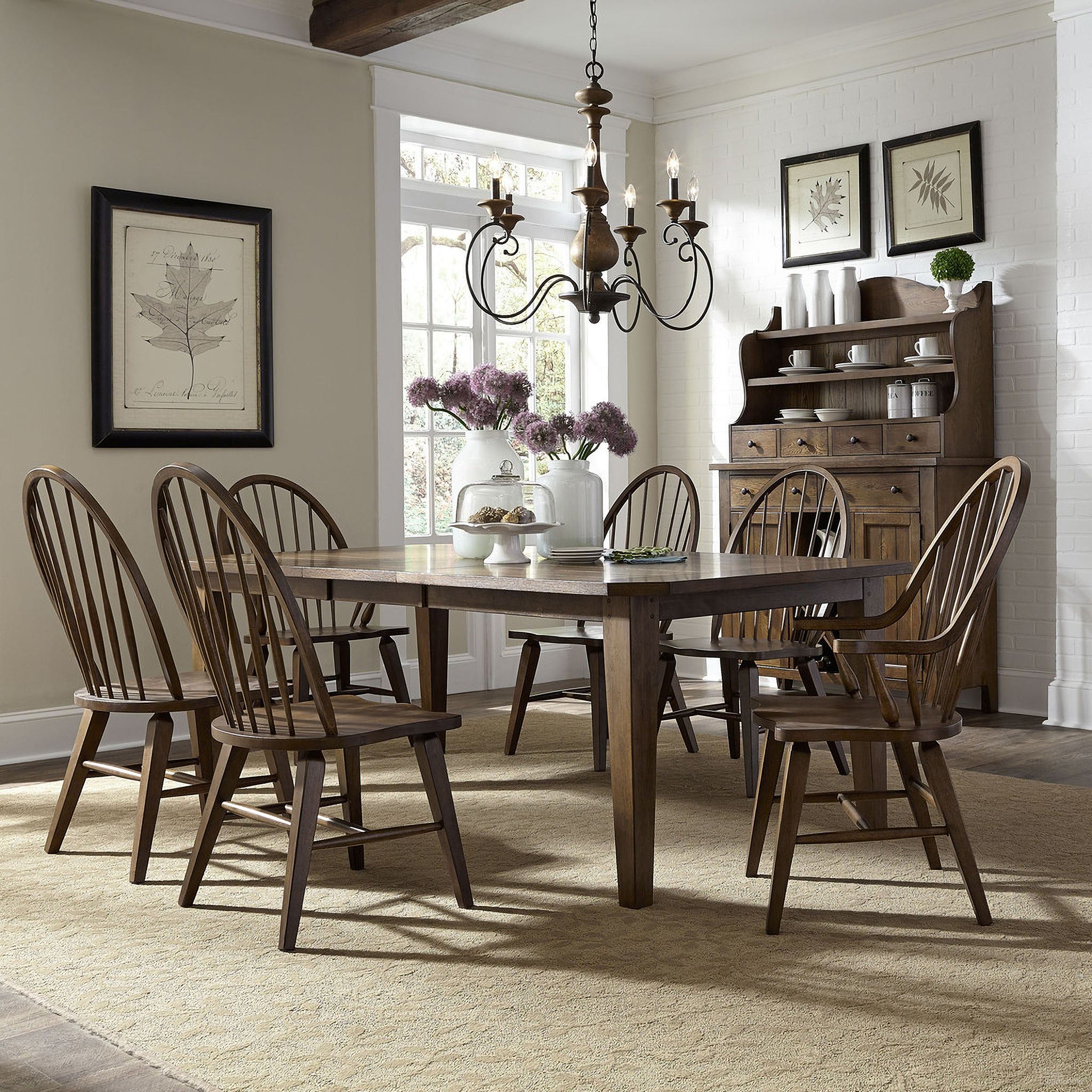 The appearance of Hearthstone Rectangular Leg Dining Room Set designed by Liberty in the country / farmhouse interior design. This brown piece of furniture was selected by 1StopBedrooms from Hearthstone Collection to add a touch of cosiness and style into your home. Sku: 382-T4408;482-C1000S. Table Base Style: Legs. Material: Wood. Table Top Shape: Rectangular. Size: 108" x 44".