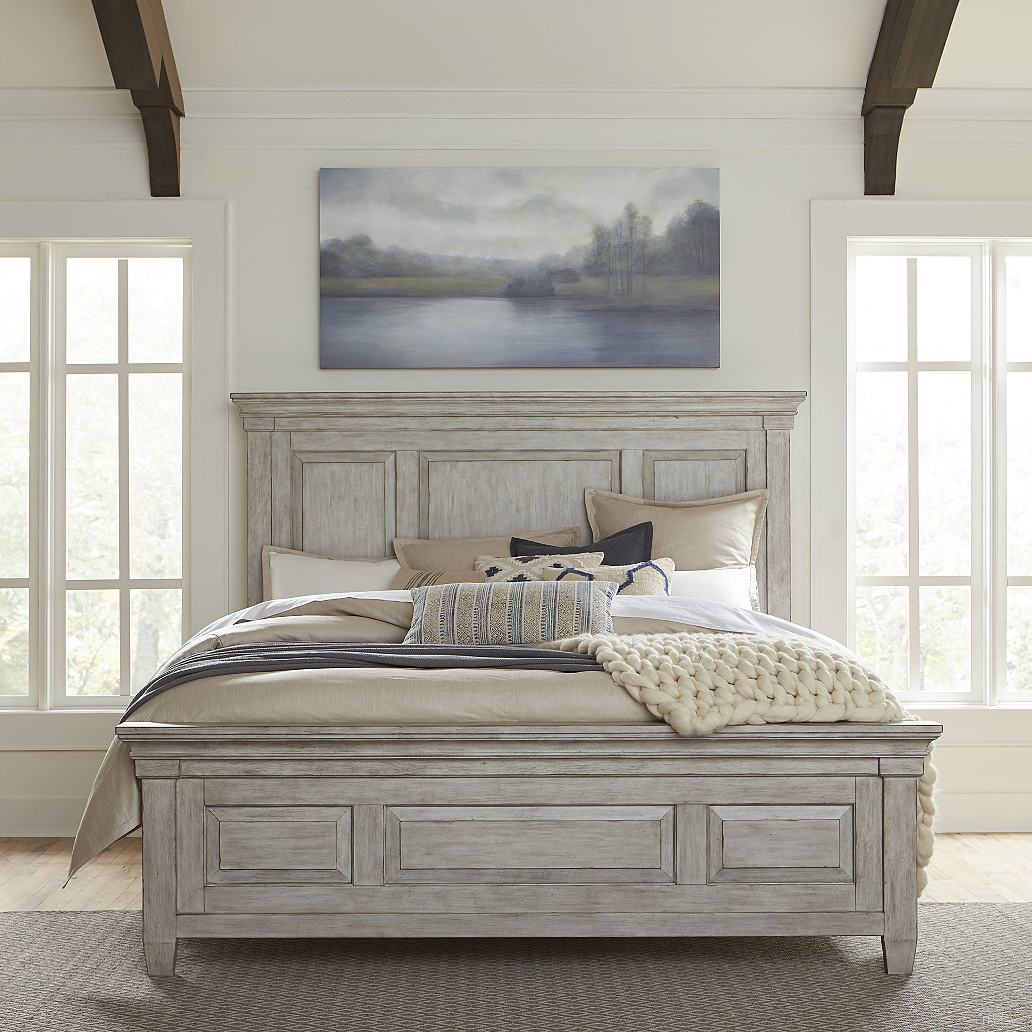 The appearance of Heartland Antique White Queen Panel Bed designed by Liberty in the country / farmhouse interior design. This antique white piece of furniture was selected by 1StopBedrooms from Heartland Collection to add a touch of cosiness and style into your home. Sku: 824-BR13;824-BR14;824-BR90. Bed Type: Panel Bed. Bed Size: Queen. Material: Rubberwood.