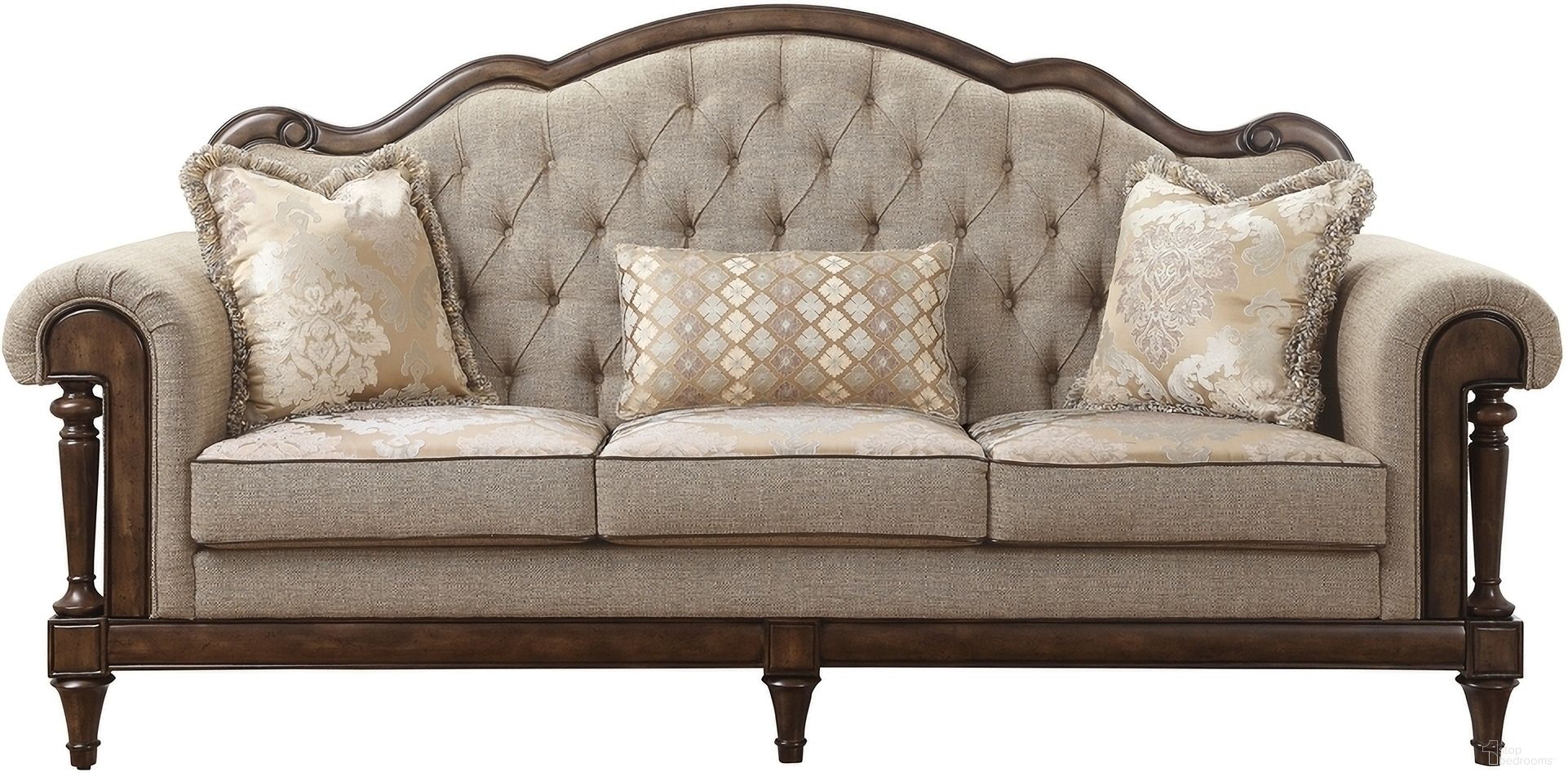 The appearance of Heath Court Sofa In Brown designed by Homelegance in the traditional interior design. This brown piece of furniture was selected by 1StopBedrooms from Heath Court Collection to add a touch of cosiness and style into your home. Sku: 16829-3. Material: Textured.