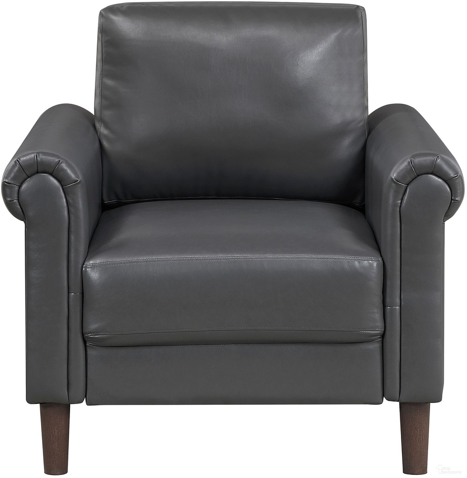 The appearance of Hector Chair In Dark Gray designed by Homelegance in the transitional interior design. This dark gray piece of furniture was selected by 1StopBedrooms from Hector Collection to add a touch of cosiness and style into your home. Sku: 9690DGY-1. Material: Faux Leather.