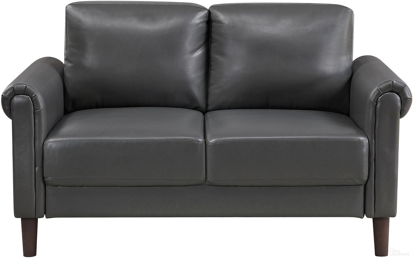 The appearance of Hector Loveseat In Dark Gray designed by Homelegance in the transitional interior design. This dark gray piece of furniture was selected by 1StopBedrooms from Hector Collection to add a touch of cosiness and style into your home. Sku: 9690DGY-2. Material: Faux Leather.