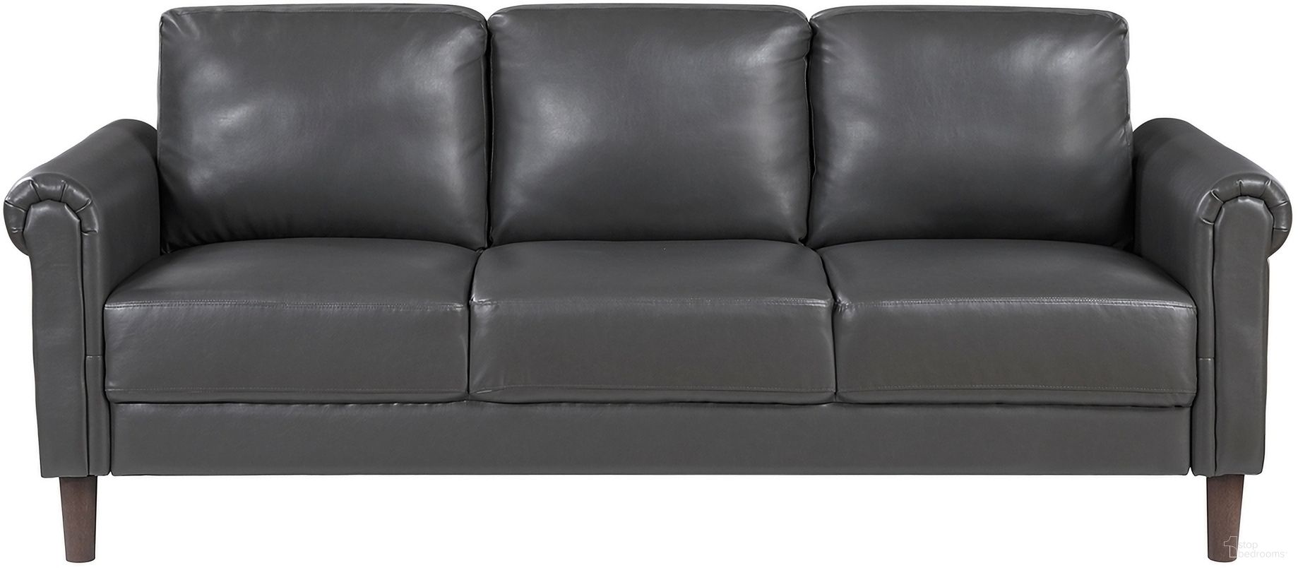 The appearance of Hector Sofa In Dark Gray designed by Homelegance in the transitional interior design. This dark gray piece of furniture was selected by 1StopBedrooms from Hector Collection to add a touch of cosiness and style into your home. Sku: 9690DGY-3. Material: Faux Leather.