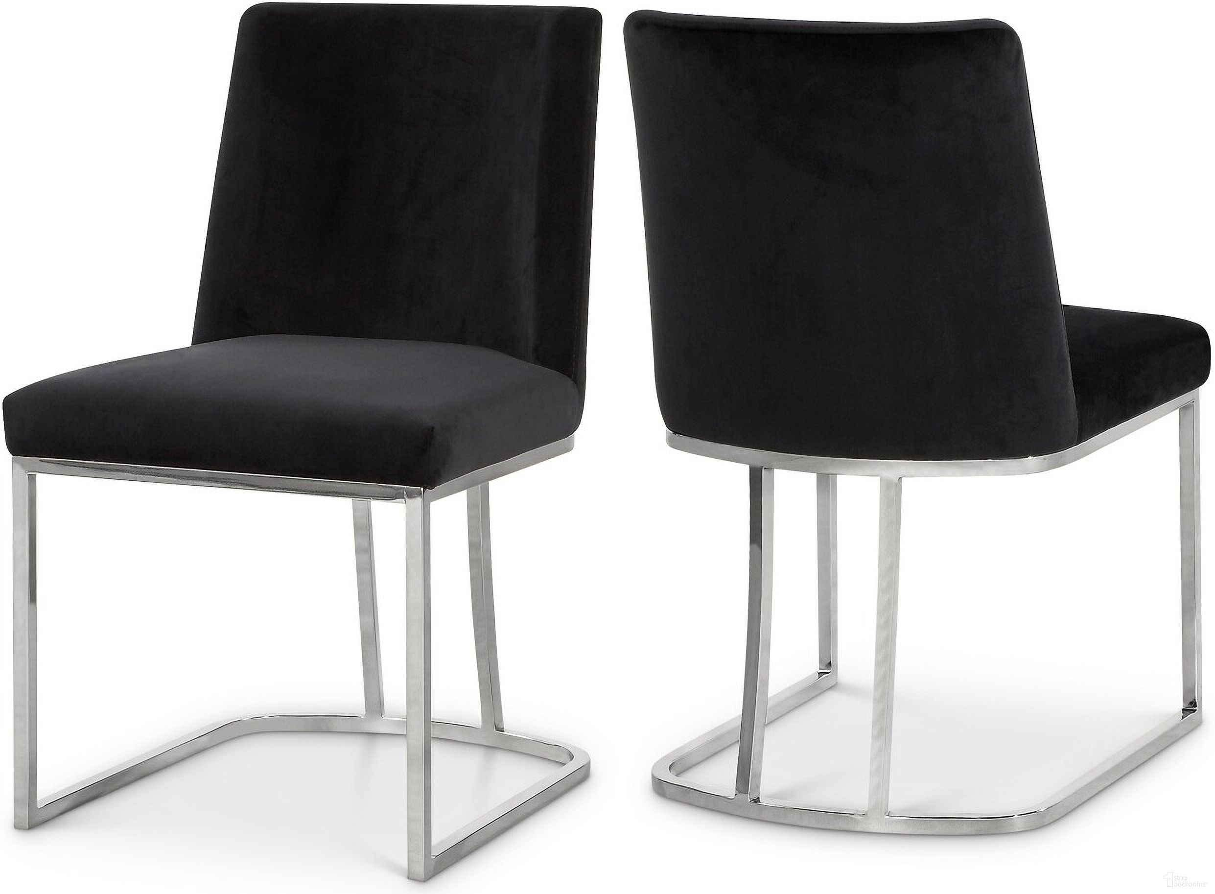 Heidi Velvet Dining Chair Set of 2 In Black/Chrome