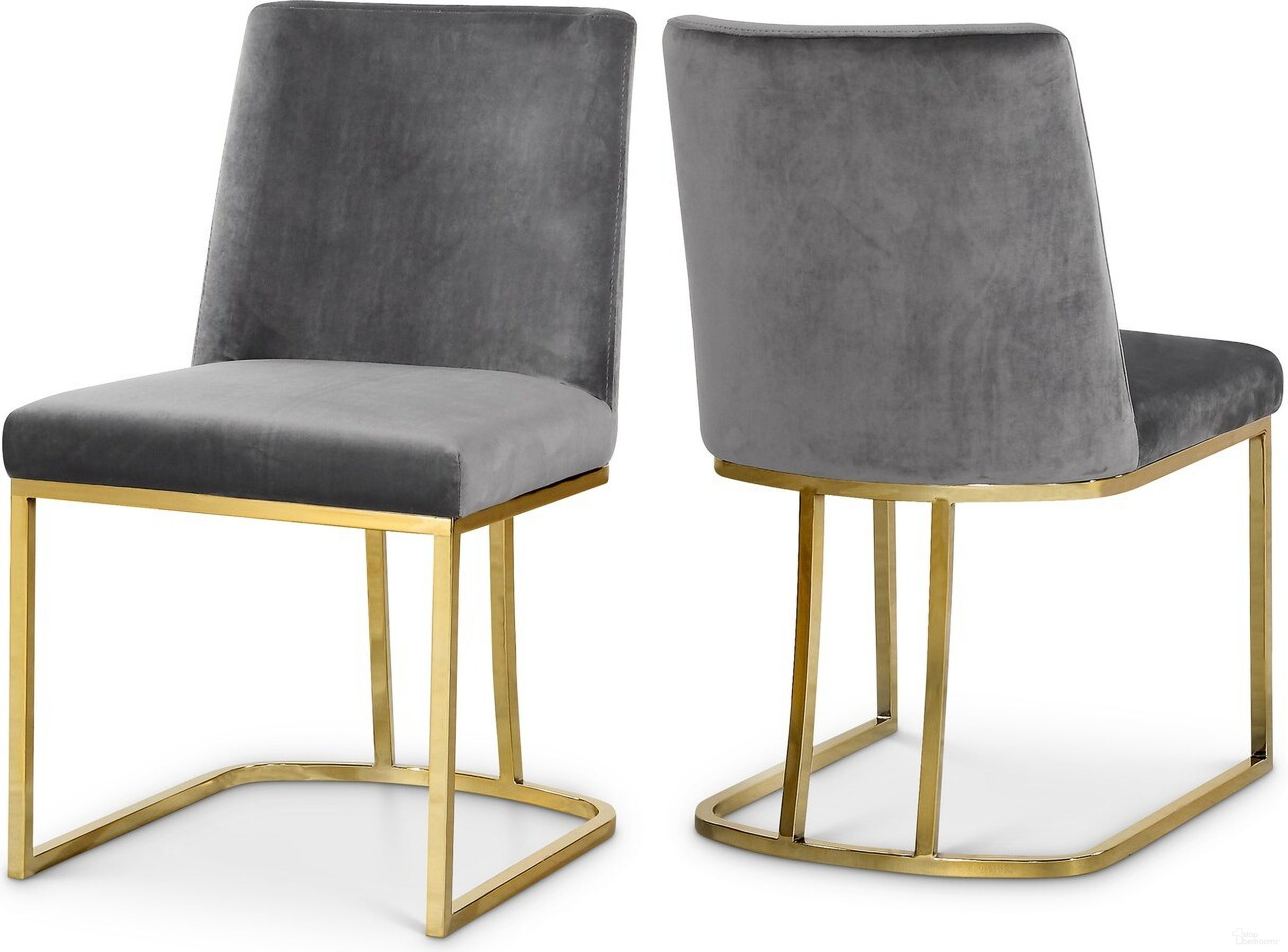 Heidi Velvet Dining Chair Set of 2 In Grey/Gold