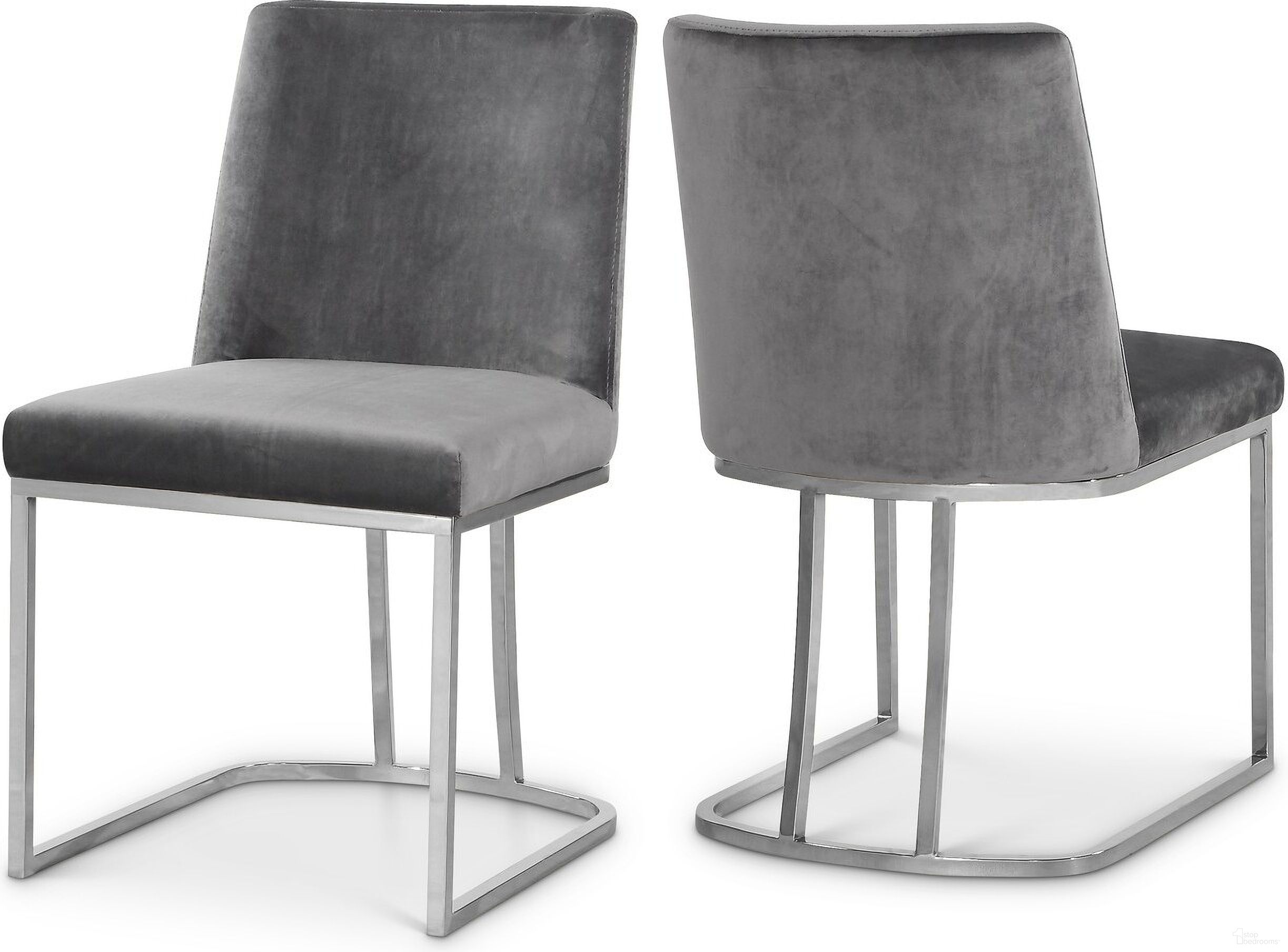 Heidi Velvet Dining Chair Set of 2 In Grey/Chrome