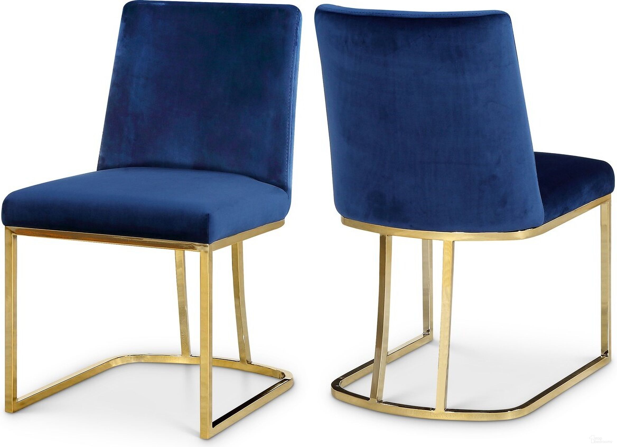 Heidi Velvet Dining Chair Set of 2 In Navy and Gold