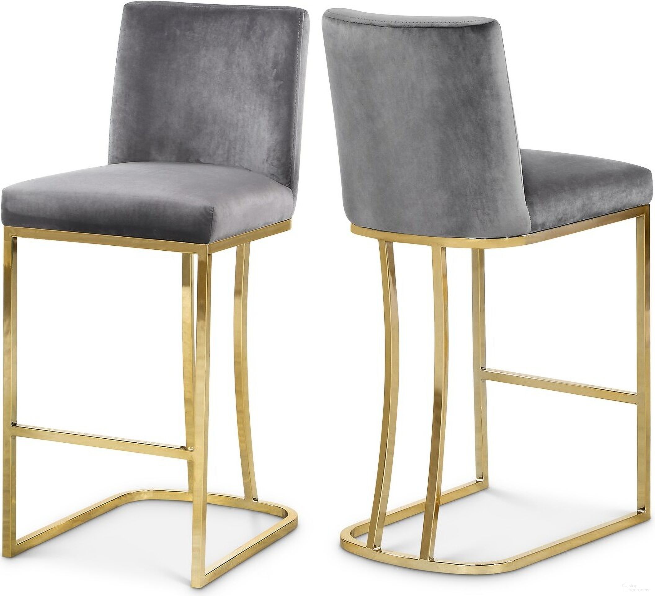 Heidi Velvet Stool In Grey/Gold