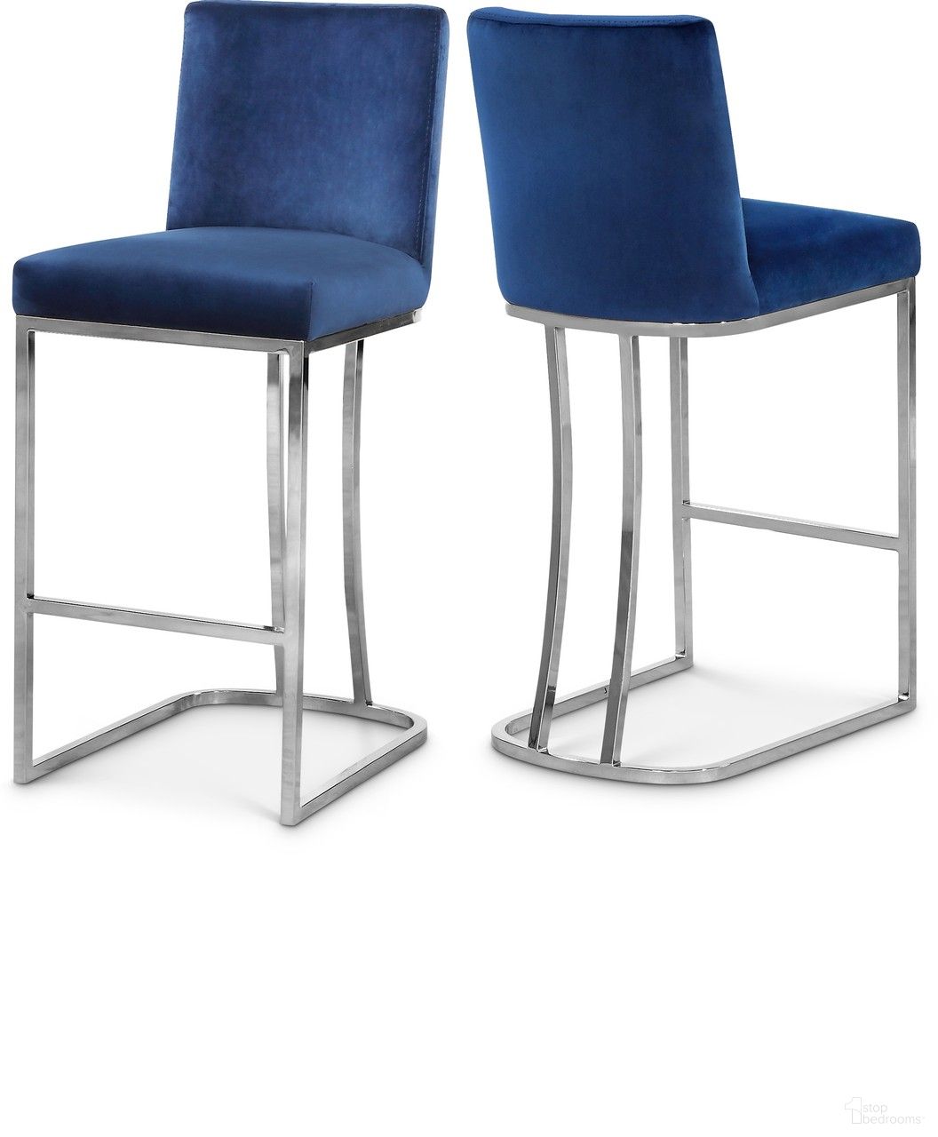 The appearance of Heidi Velvet Stool In Navy and Chrome designed by Meridian in the modern / contemporary interior design. This navy piece of furniture was selected by 1StopBedrooms from Heidi Collection to add a touch of cosiness and style into your home. Sku: 708Navy-C. Material: Velvet.