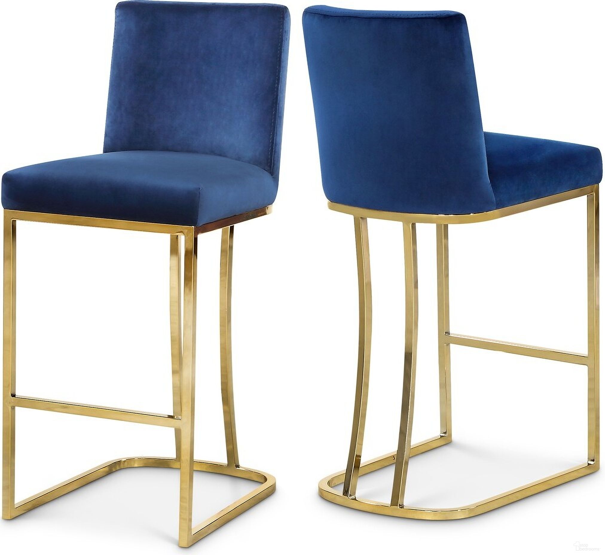 The appearance of Heidi Velvet Stool In Navy and Gold designed by Meridian in the modern / contemporary interior design. This navy piece of furniture was selected by 1StopBedrooms from Heidi Collection to add a touch of cosiness and style into your home. Sku: 777Navy-C. Material: Velvet.