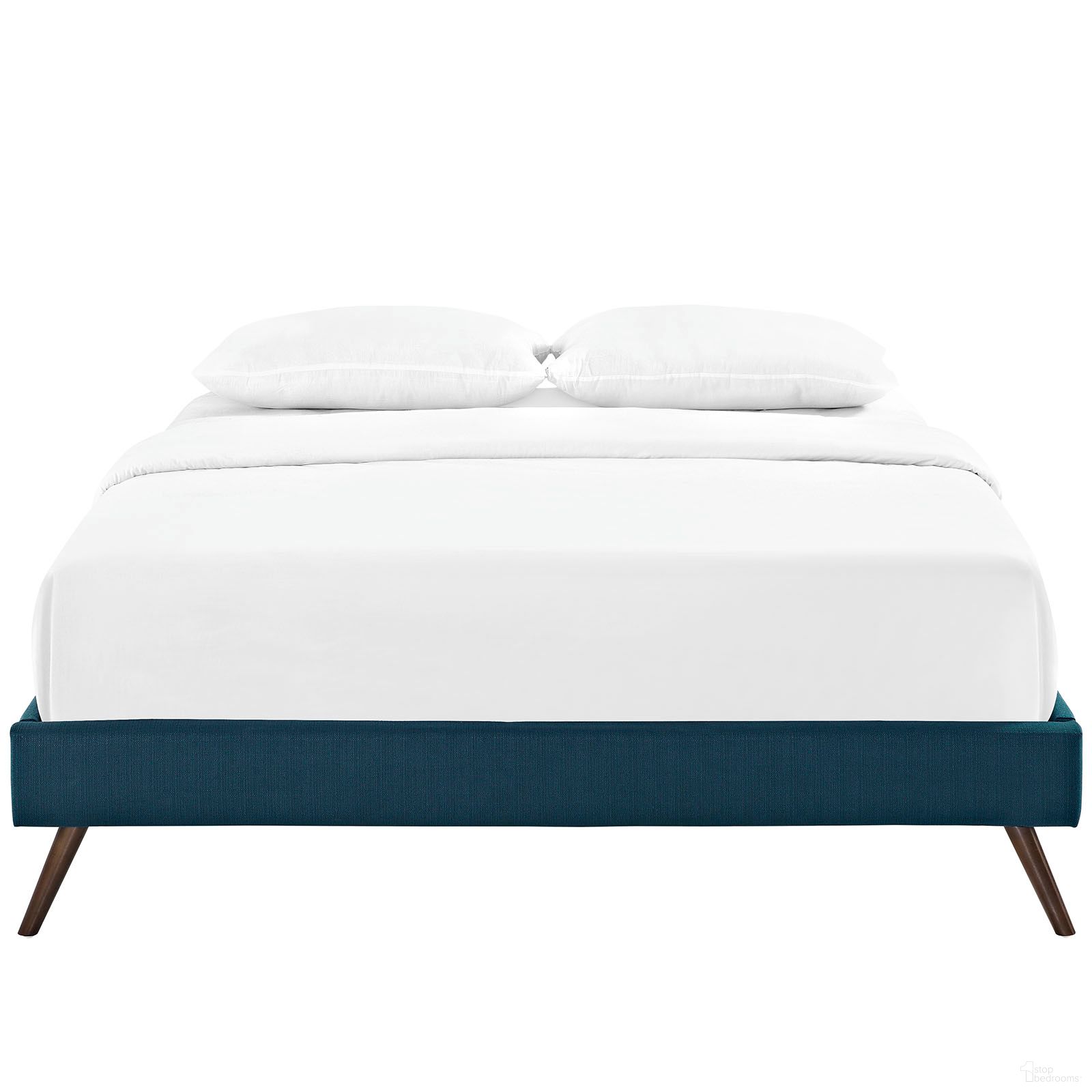 Helen Fabric Full Bed Frame with Round Splayed Legs In Azure