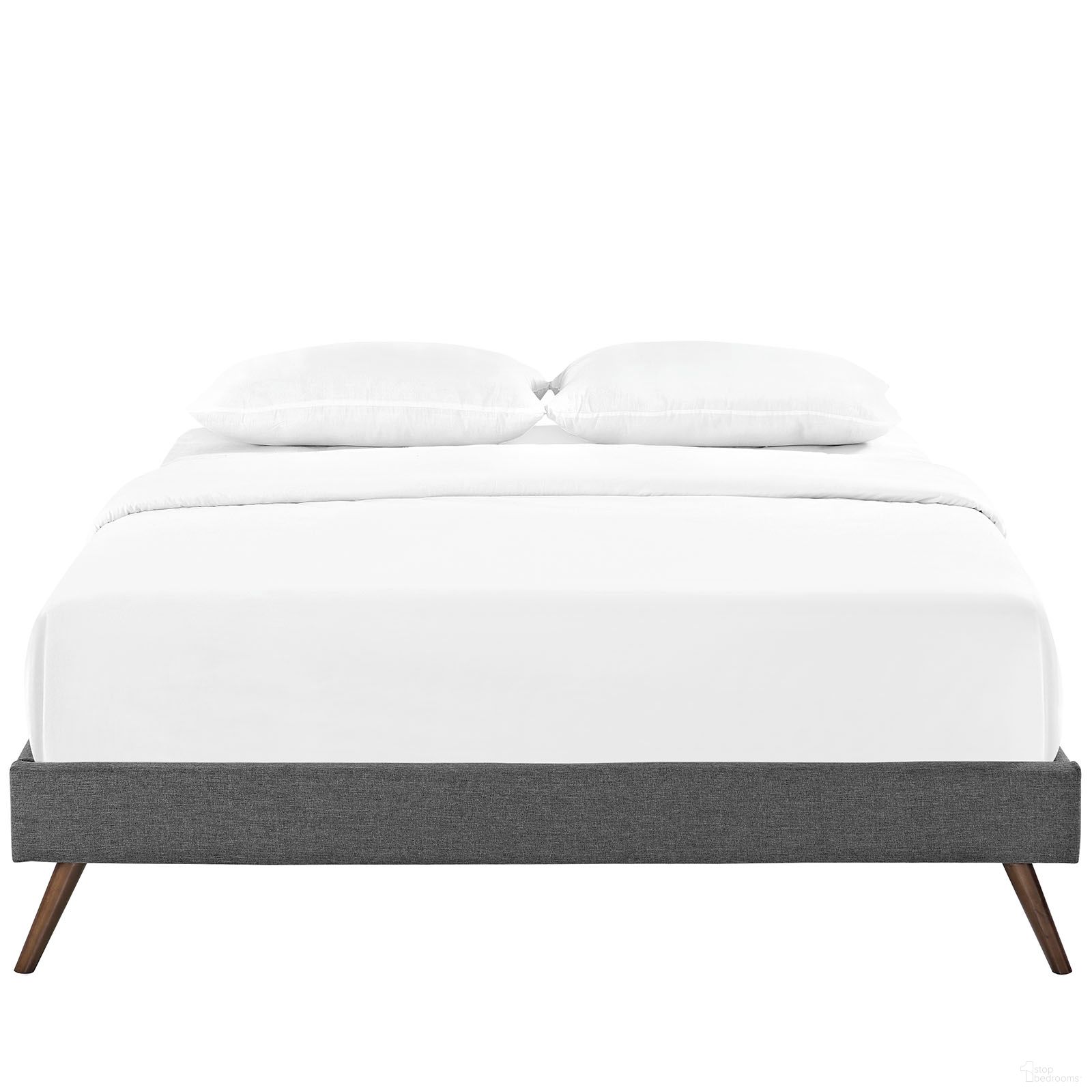 Helen Fabric Queen Bed Frame with Round Splayed Legs In Gray
