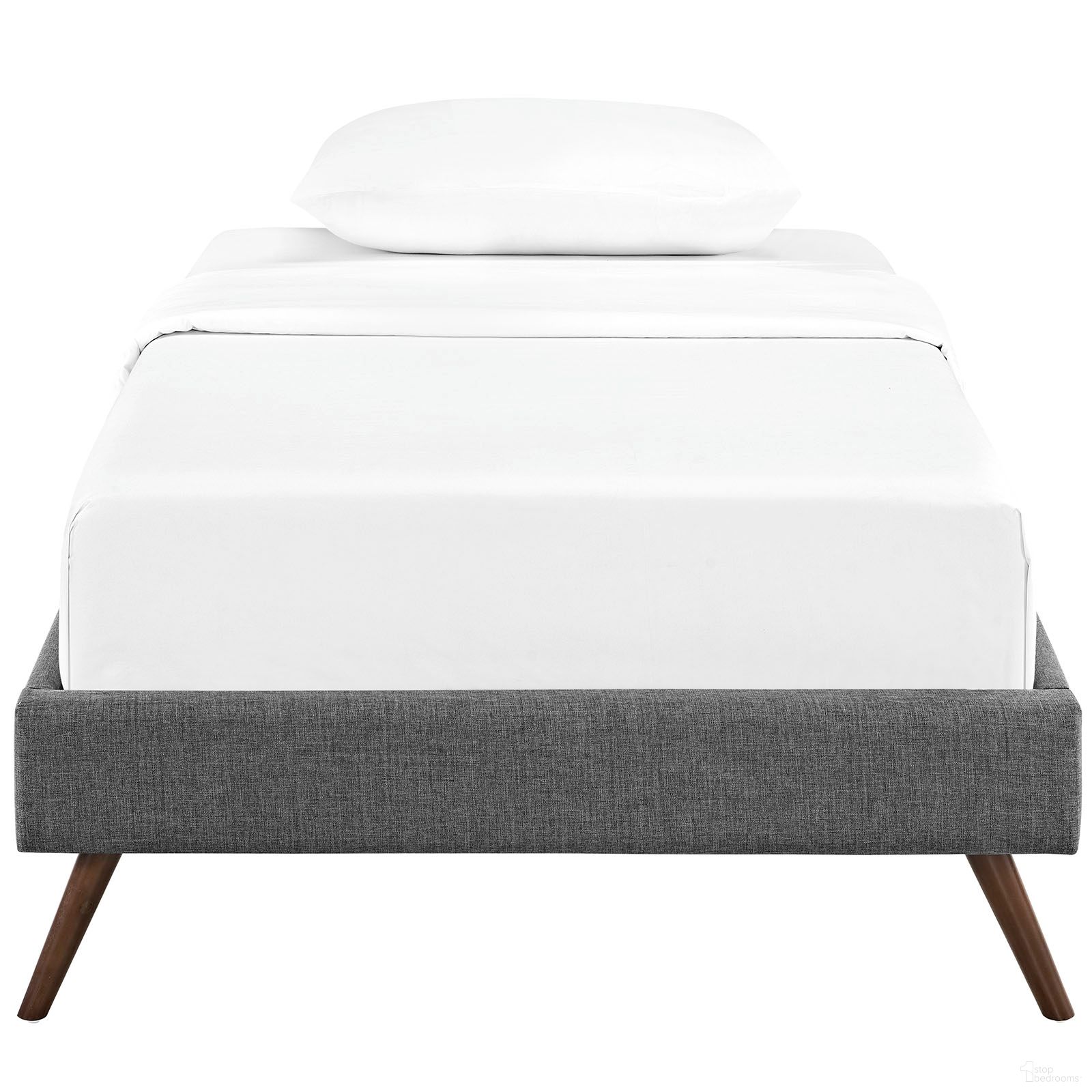 Helen Fabric Twin Bed Frame with Round Splayed Legs In Gray