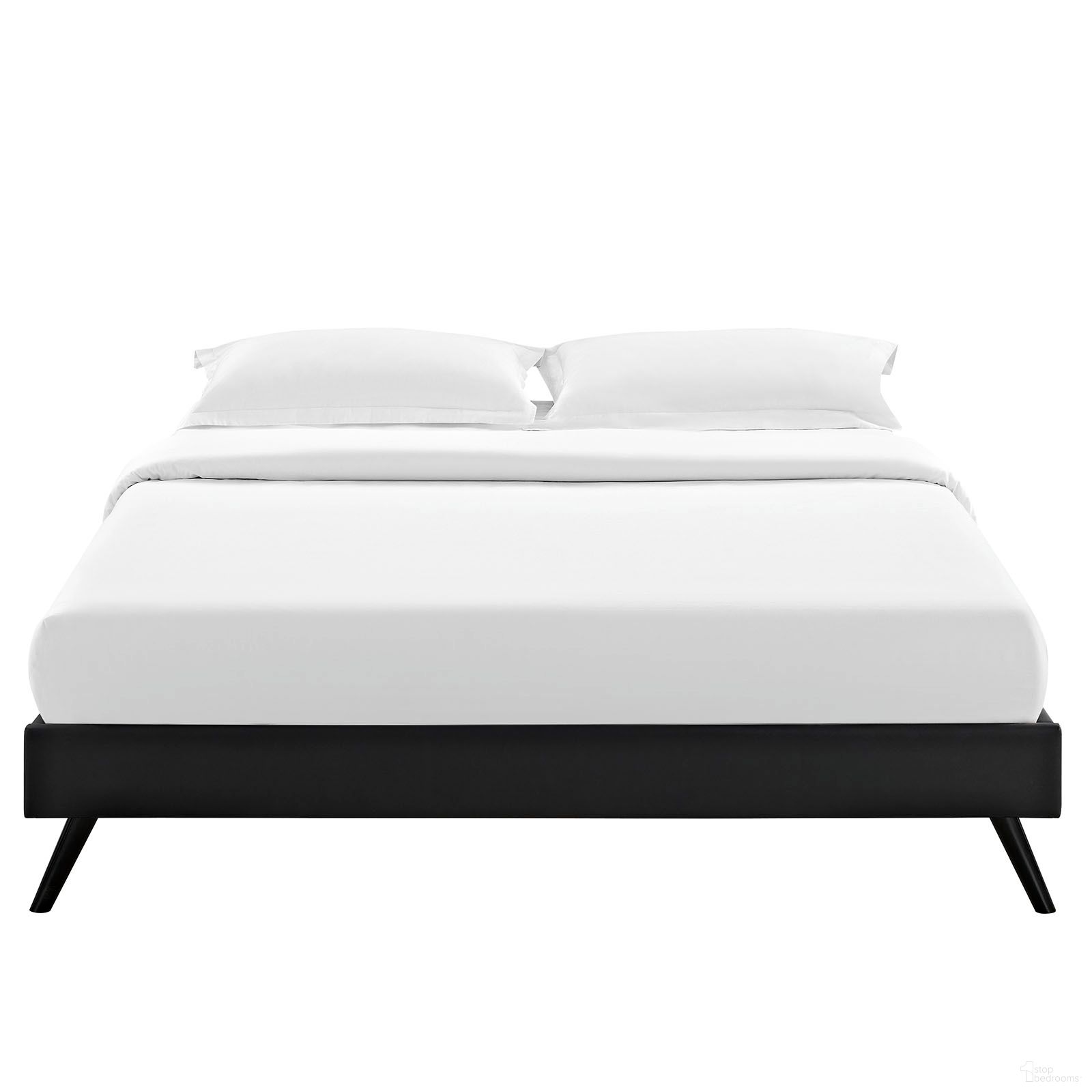 The appearance of Helen Vinyl Queen Bed Frame with Round Splayed Legs In Black designed by Modway in the modern / contemporary interior design. This black piece of furniture was selected by 1StopBedrooms from Helen Collection to add a touch of cosiness and style into your home. Sku: MOD-5361-BLK. Bed Type: Platform Bed. Bed Size: Queen. Material: Vinyl.