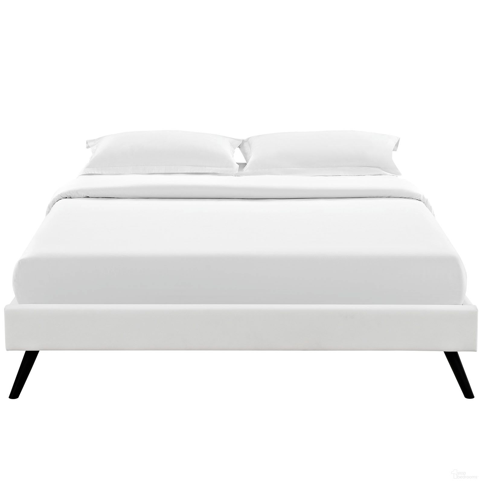 Helen Vinyl Queen Bed Frame with Round Splayed Legs In White