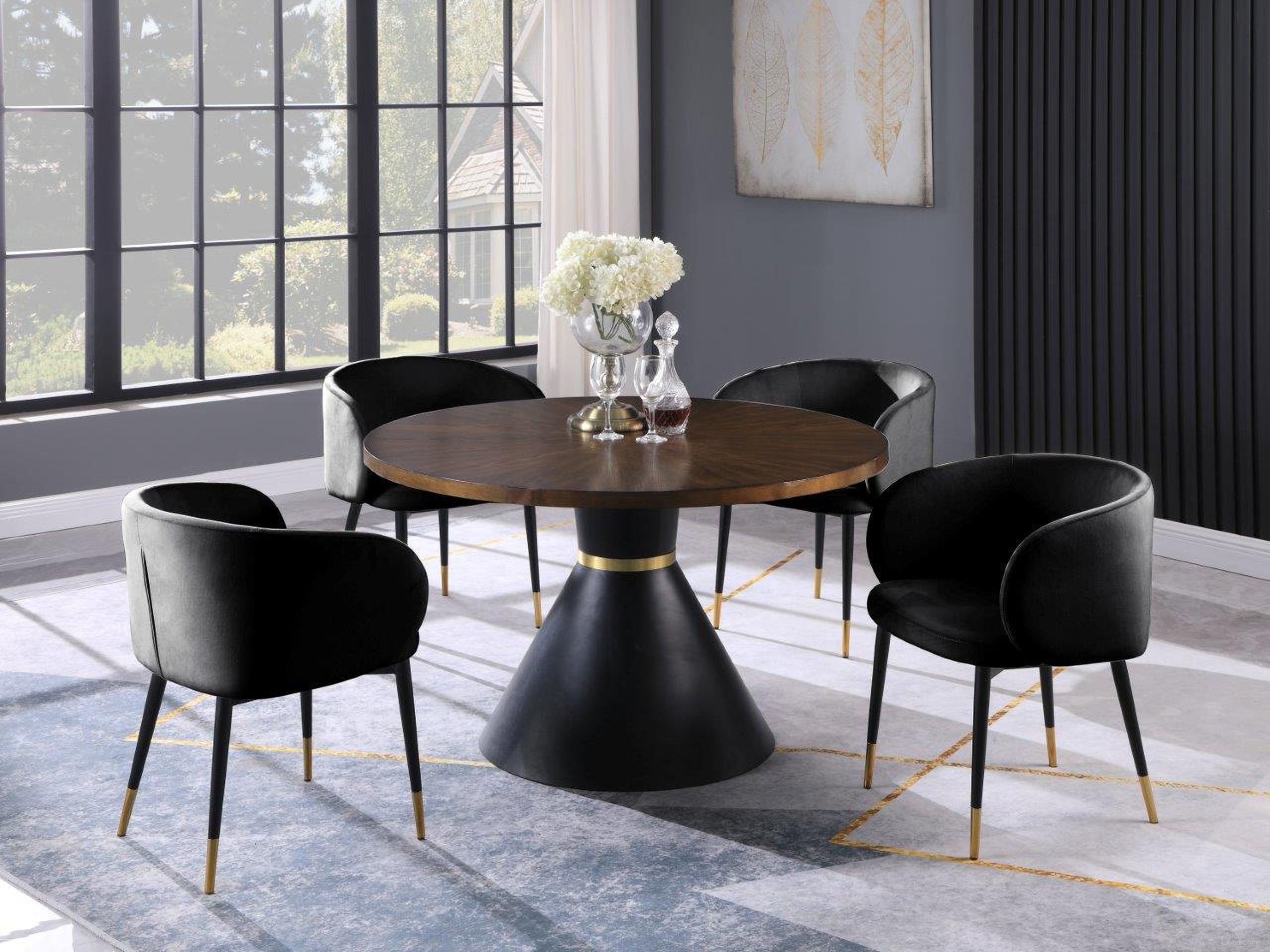 The appearance of Hemingway 5 Piece Round Dinette Set In Black Velvet designed by Best Master Furniture in the transitional interior design. This black piece of furniture was selected by 1StopBedrooms from Hemingway Collection to add a touch of cosiness and style into your home. Sku: HX009BLK5. Material: Velvet.