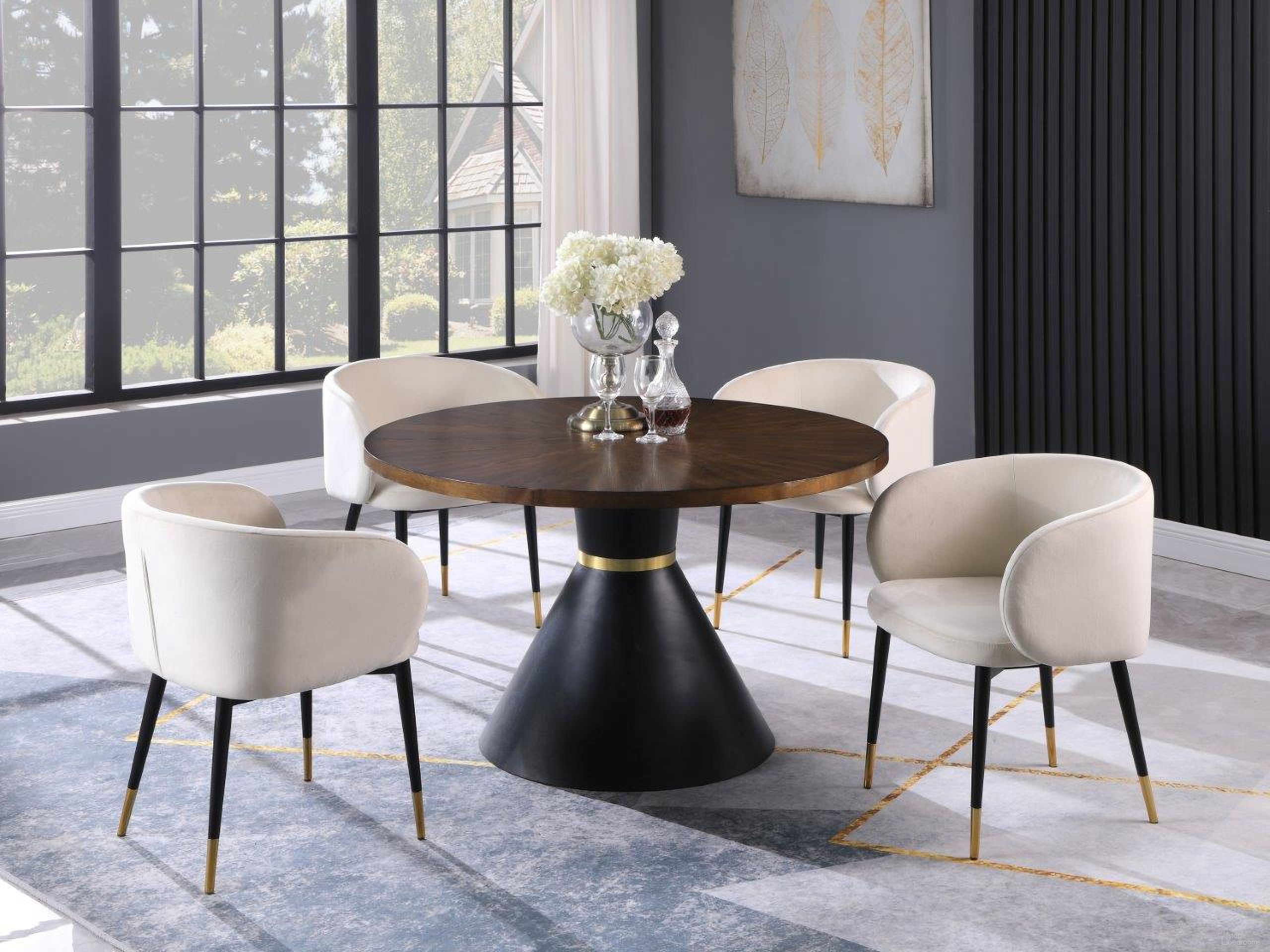 The appearance of Hemingway 5 Piece Round Dinette Set In Cream Velvet designed by Best Master Furniture in the transitional interior design. This cream piece of furniture was selected by 1StopBedrooms from Hemingway Collection to add a touch of cosiness and style into your home. Sku: HX009CR5. Material: Velvet.
